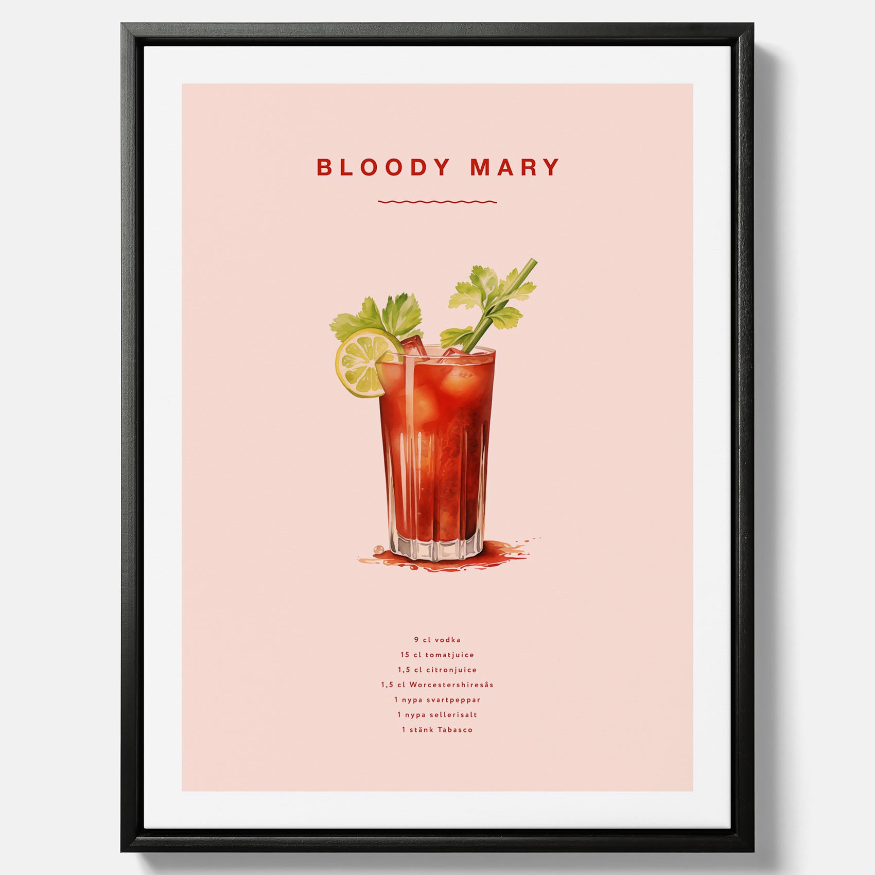 Bloody Mary canvastavla – Affisch med drink, drinkposter med cocktail, Bloody Mary recept poster
