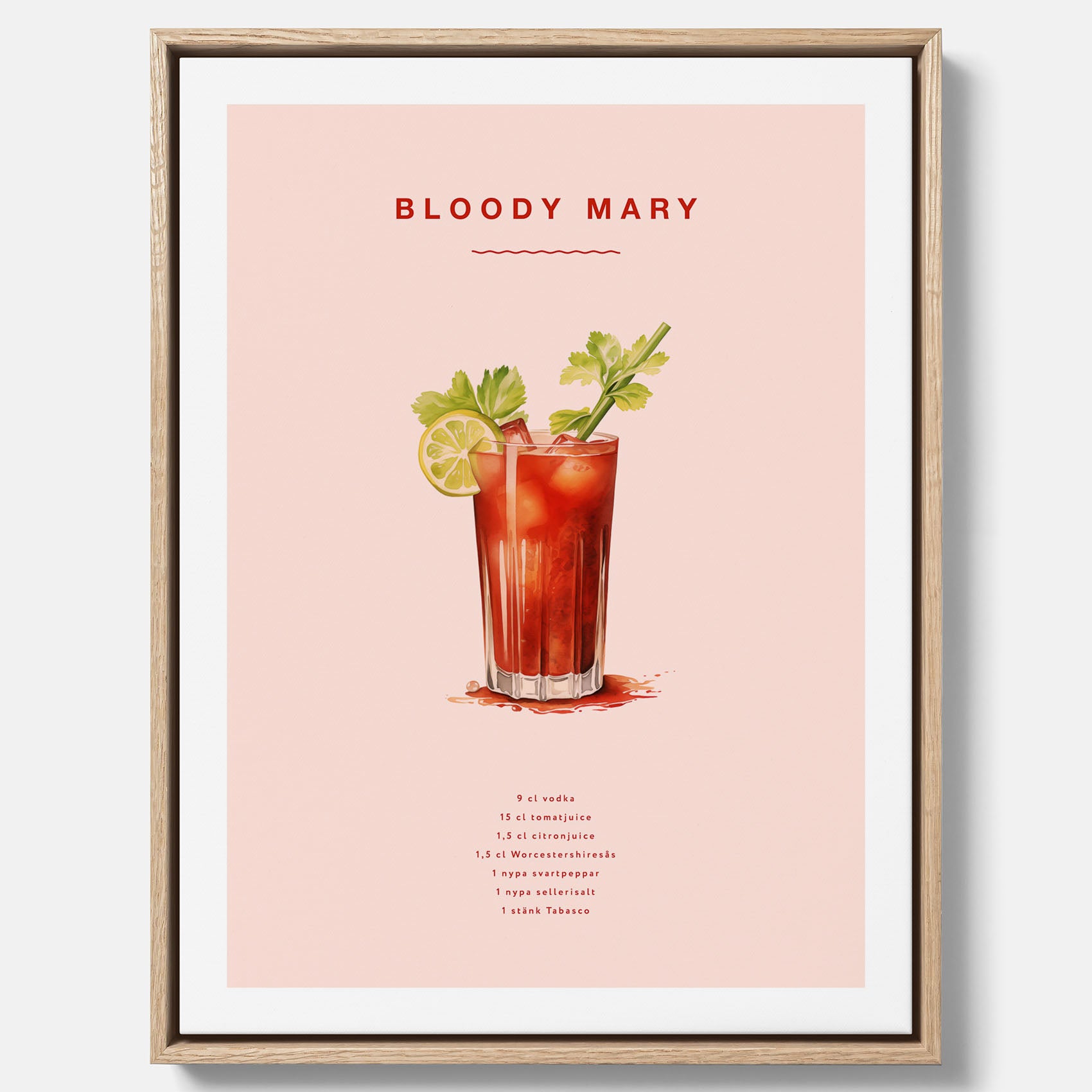 Bloody Mary canvastavla – Affisch med drink, drinkposter med cocktail, Bloody Mary recept poster