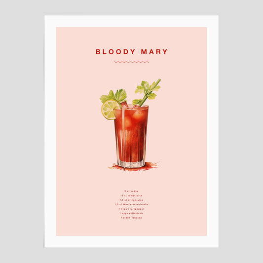 Bloody Mary Poster – Affisch med drink, drinkposter med cocktail, Bloody Mary recept poster