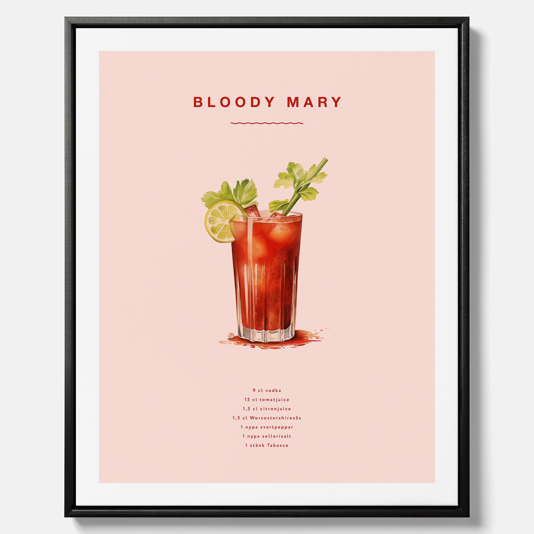 Bloody Mary canvastavla – Affisch med drink, drinkposter med cocktail, Bloody Mary recept poster