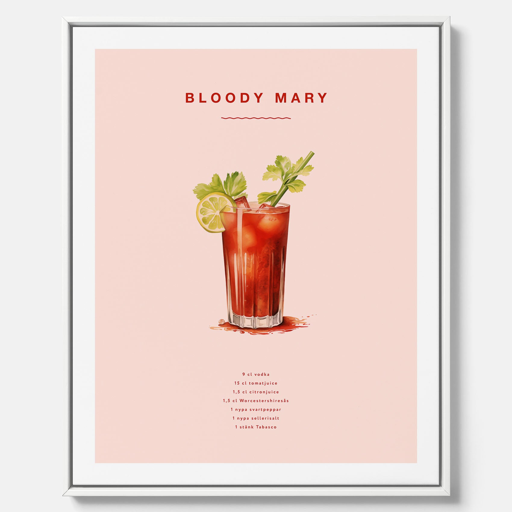Bloody Mary canvastavla – Affisch med drink, drinkposter med cocktail, Bloody Mary recept poster