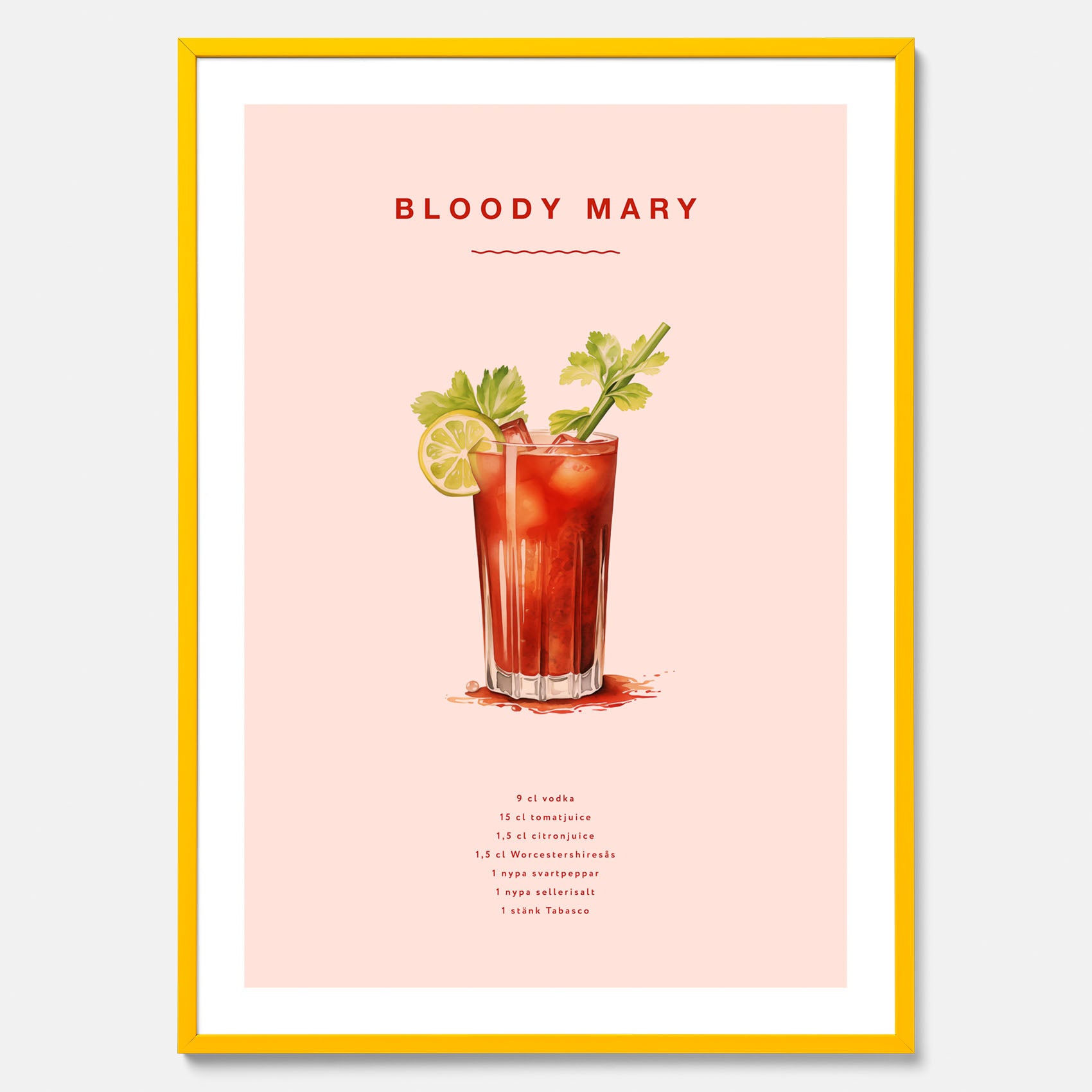 Bloody Mary Tavla – Affisch med drink, drinkposter med cocktail, Bloody Mary recept poster