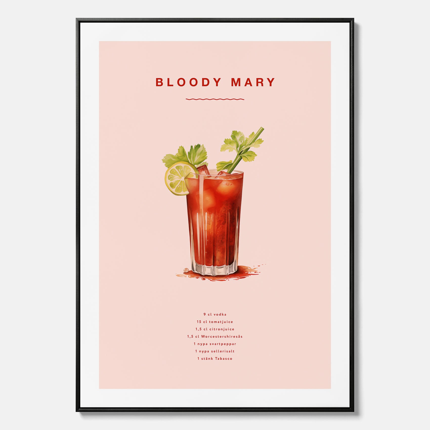 Bloody Mary canvastavla – Affisch med drink, drinkposter med cocktail, Bloody Mary recept poster