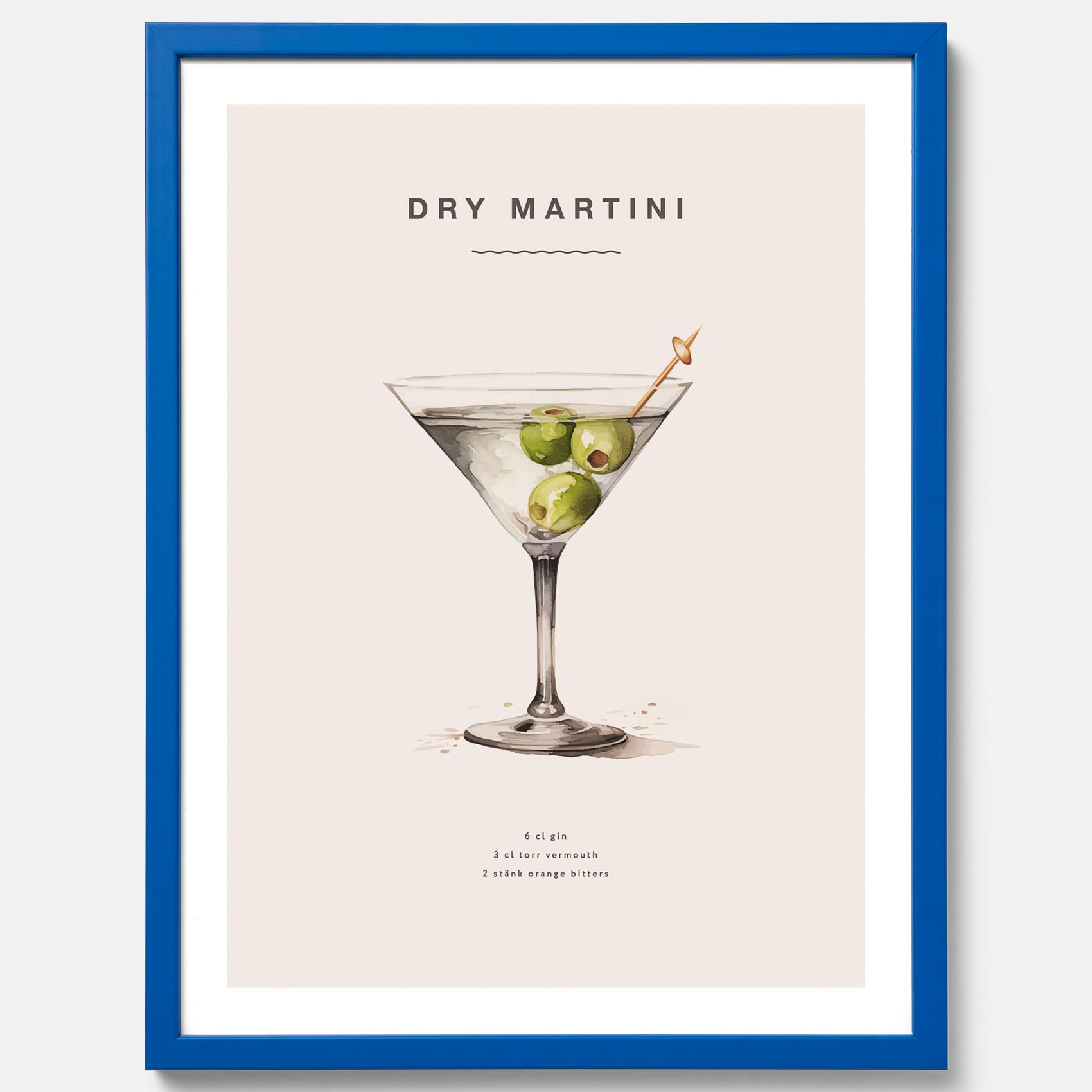 Tavla med en Dry Martini Poster – Affisch med drink, drinkposter med cocktail, Dry Martini recept poster