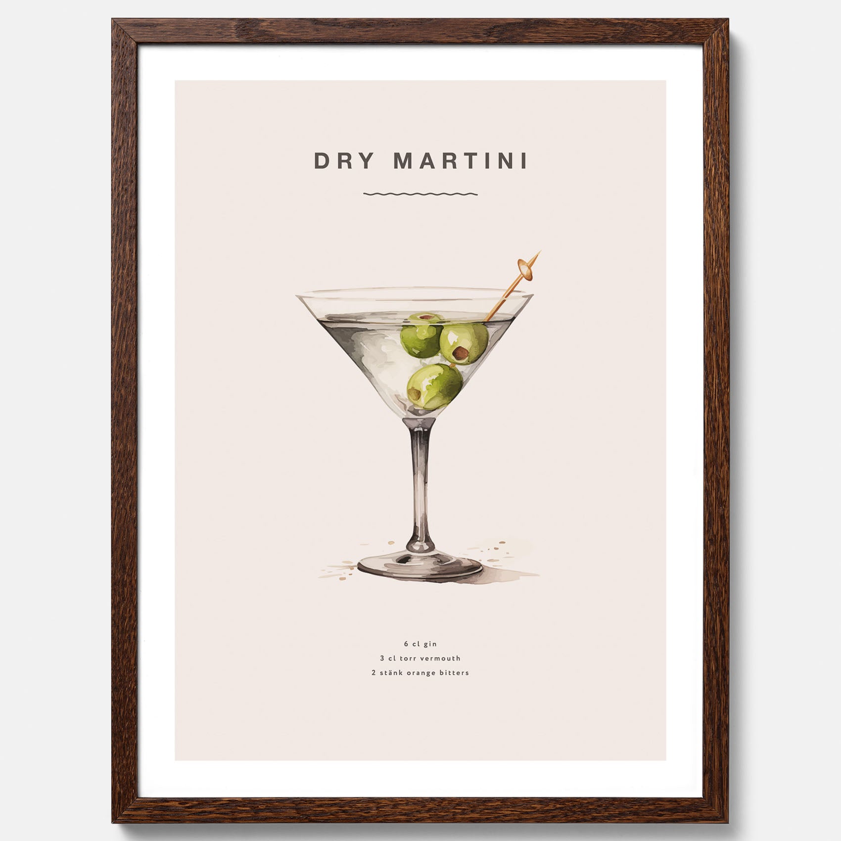 Tavla med en Dry Martini Poster – Affisch med drink, drinkposter med cocktail, Dry Martini recept poster