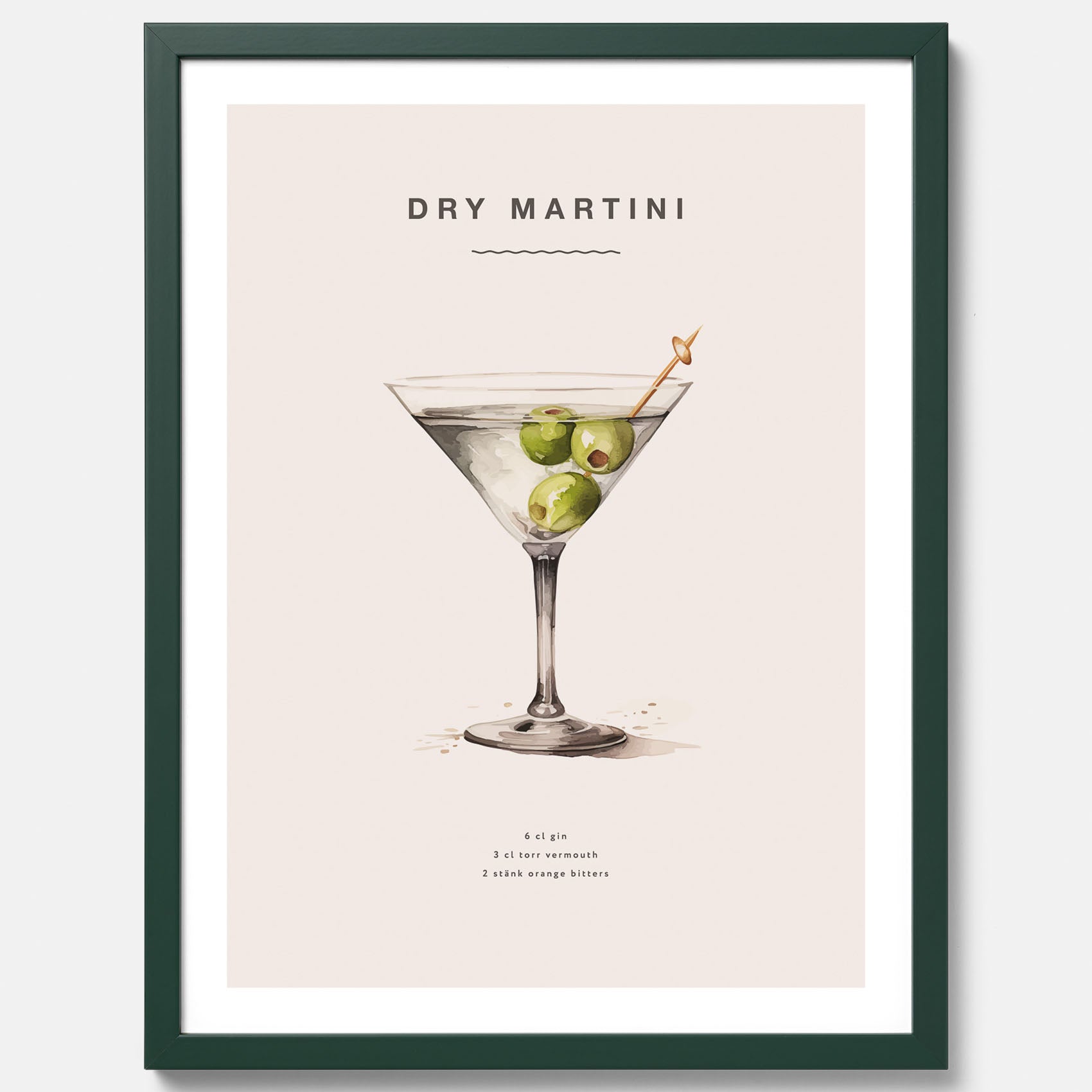 Tavla med en Dry Martini Poster – Affisch med drink, drinkposter med cocktail, Dry Martini recept poster