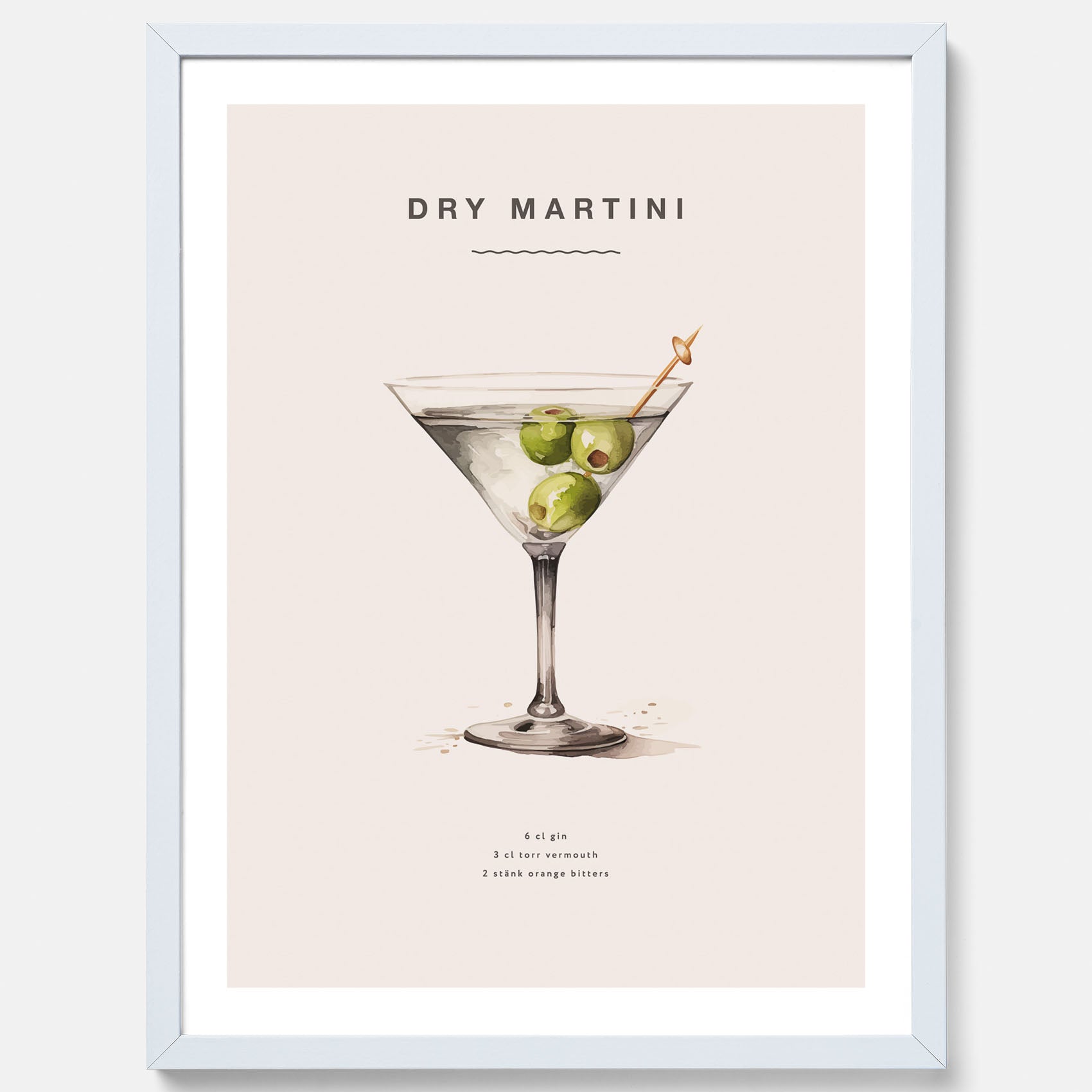 Tavla med en Dry Martini Poster – Affisch med drink, drinkposter med cocktail, Dry Martini recept poster