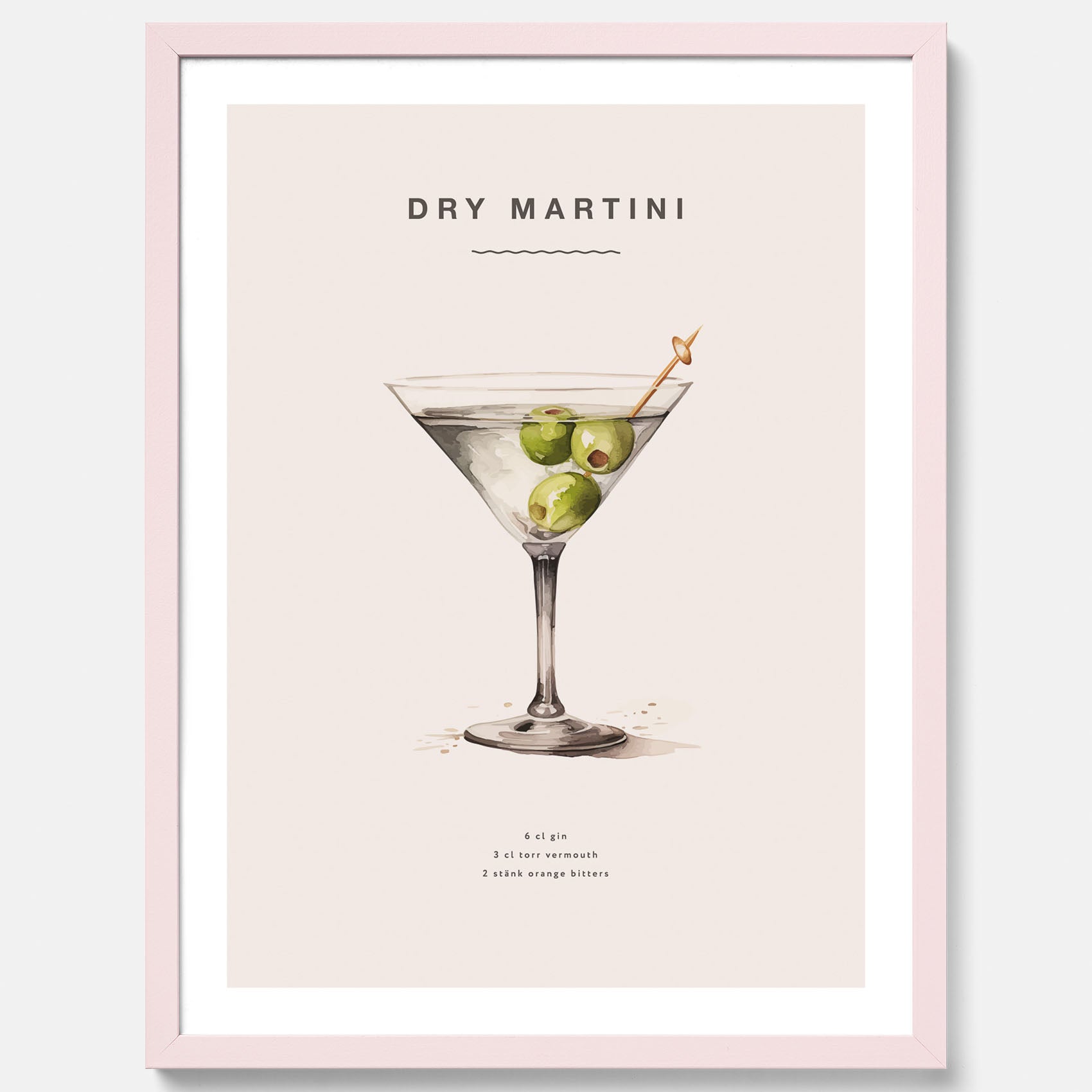 Tavla med en Dry Martini Poster – Affisch med drink, drinkposter med cocktail, Dry Martini recept poster