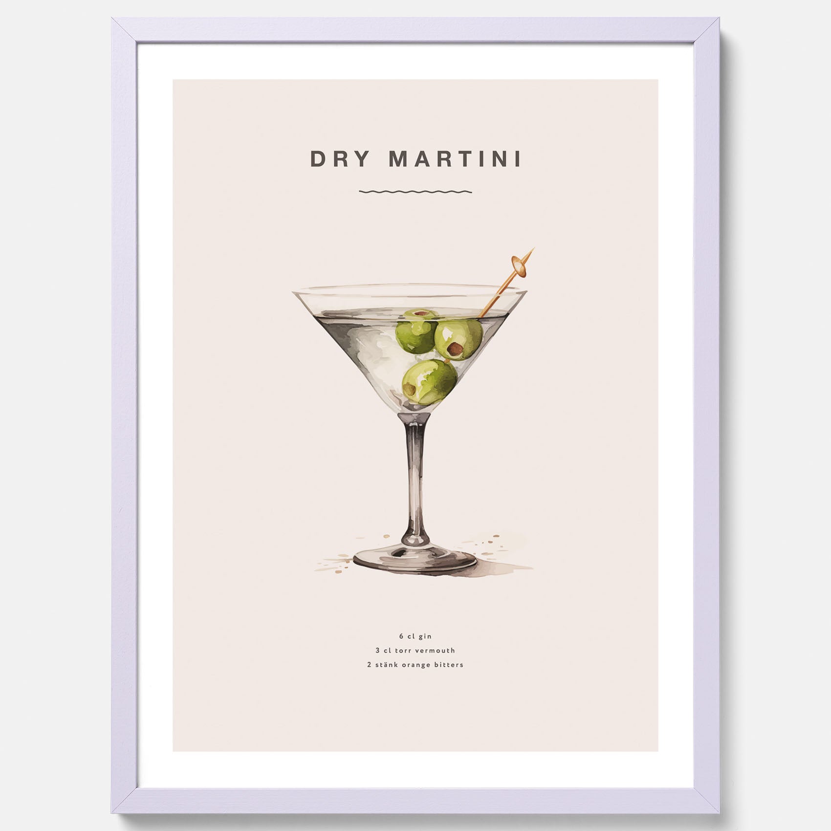 Tavla med en Dry Martini Poster – Affisch med drink, drinkposter med cocktail, Dry Martini recept poster