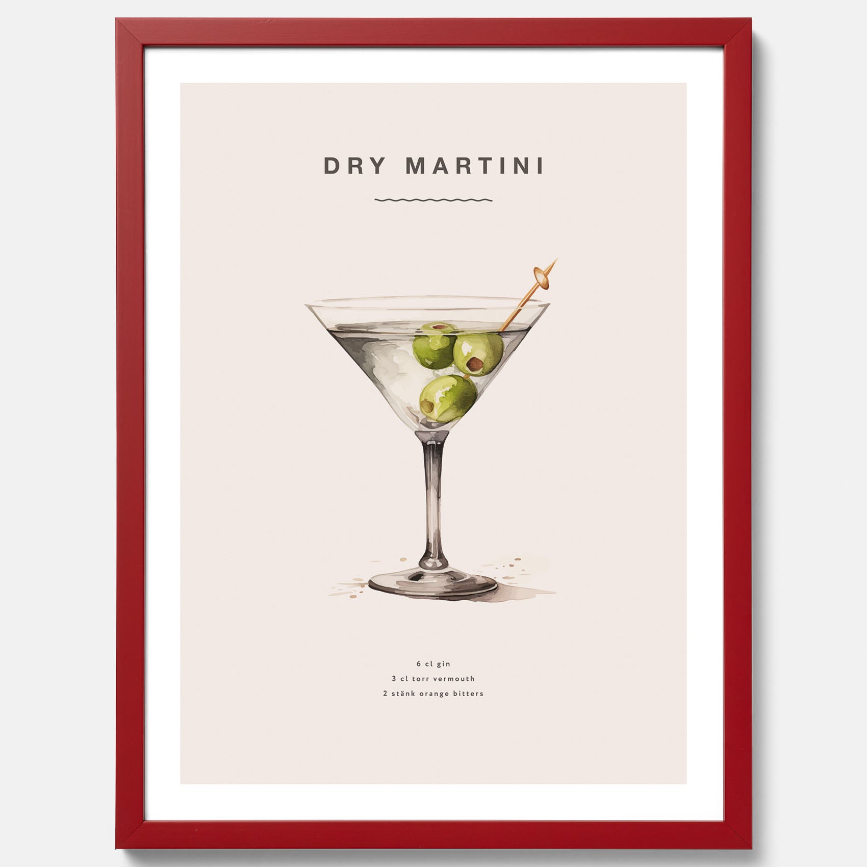 Tavla med en Dry Martini Poster – Affisch med drink, drinkposter med cocktail, Dry Martini recept poster