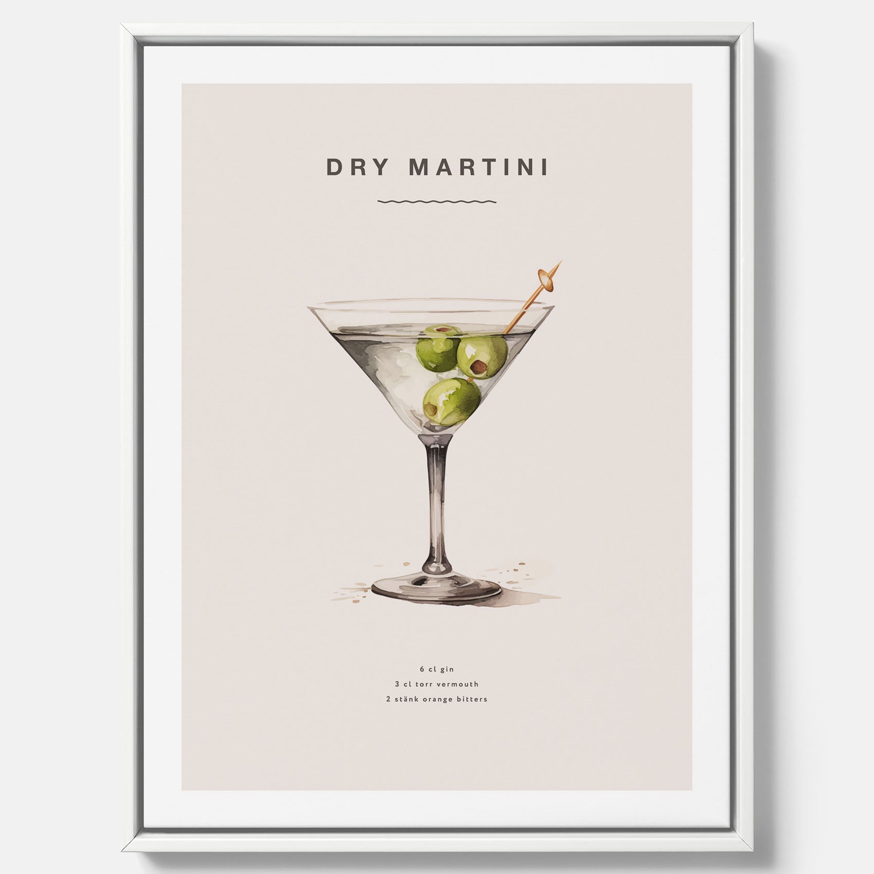 Canvastavla med en Dry Martini Poster – Affisch med drink, drinkposter med cocktail, Dry Martini recept poster