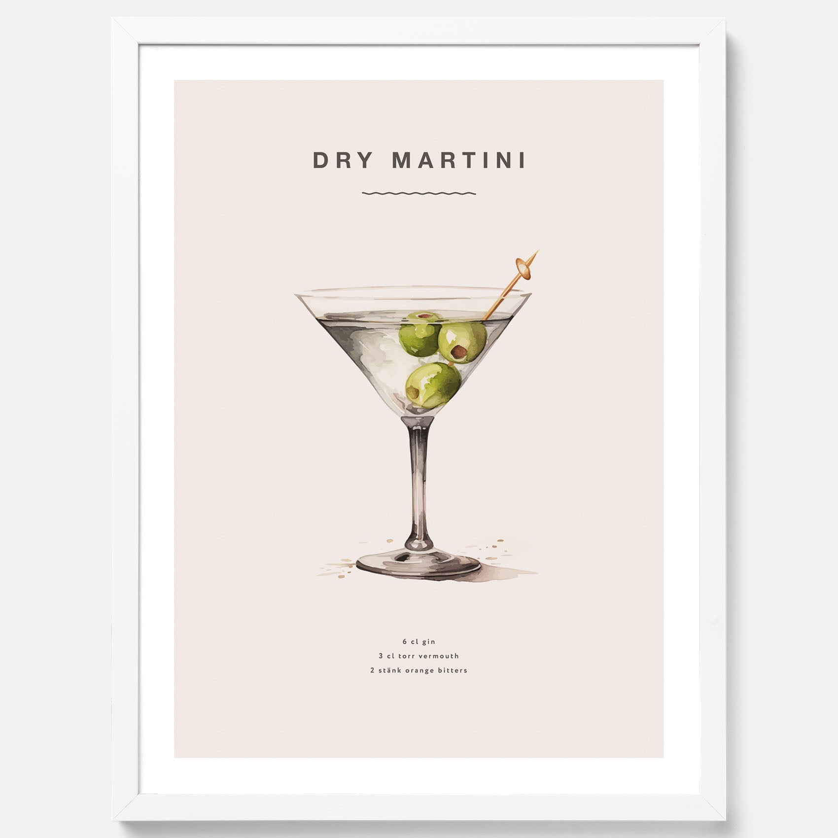 Tavla med en Dry Martini Poster – Affisch med drink, drinkposter med cocktail, Dry Martini recept poster