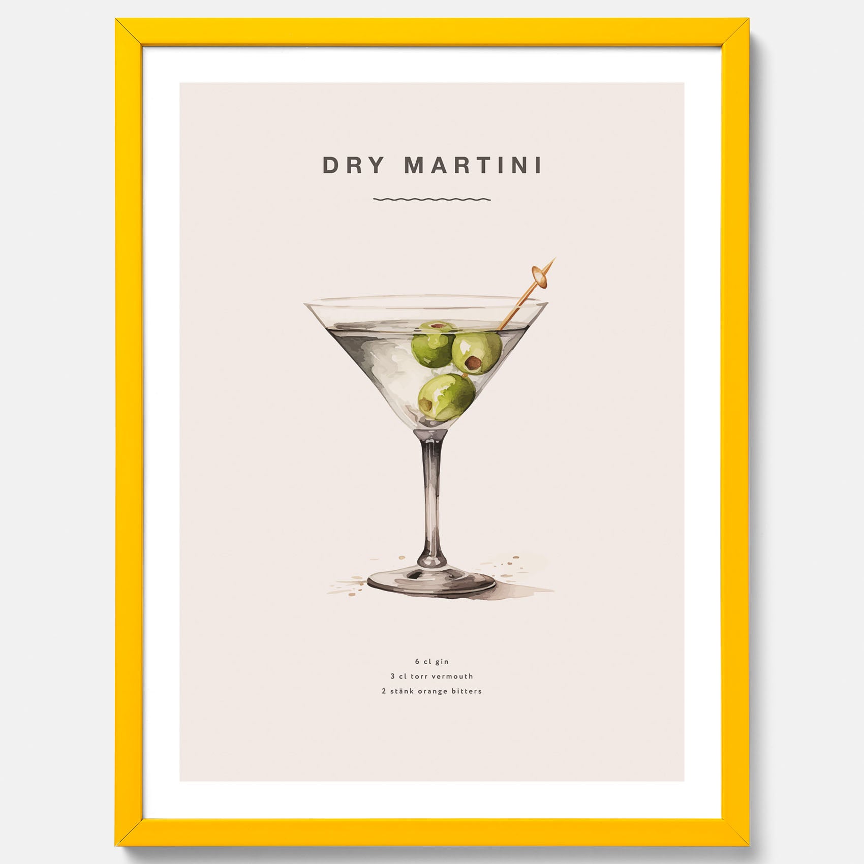 Tavla med en Dry Martini Poster – Affisch med drink, drinkposter med cocktail, Dry Martini recept poster