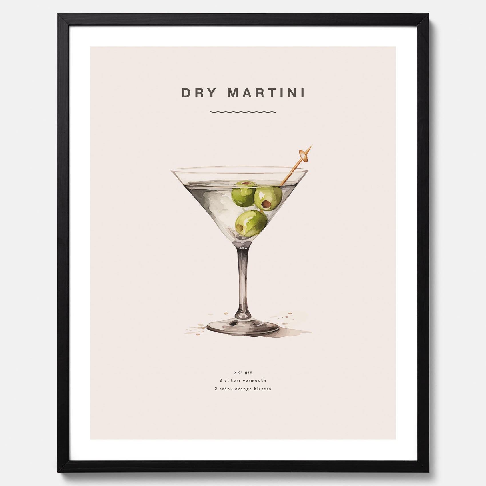 Tavla med en Dry Martini Poster – Affisch med drink, drinkposter med cocktail, Dry Martini recept poster