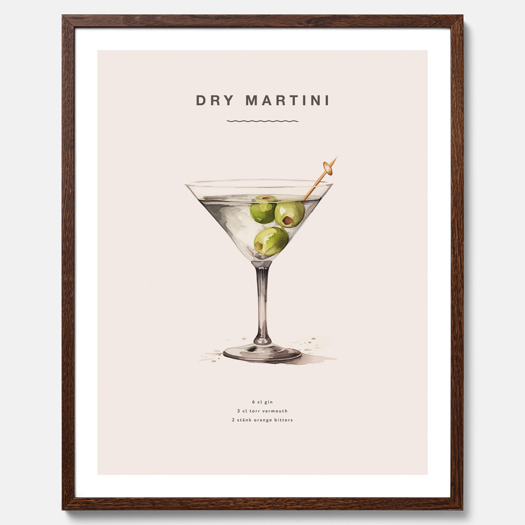 Tavla med en Dry Martini Poster – Affisch med drink, drinkposter med cocktail, Dry Martini recept poster