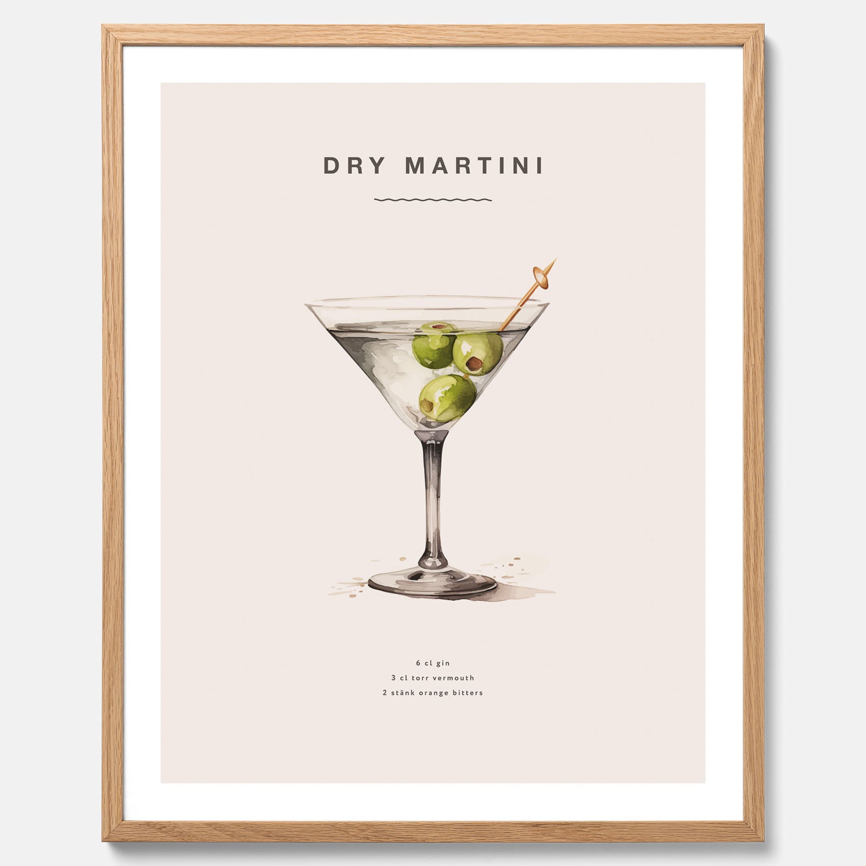 Tavla med en Dry Martini Poster – Affisch med drink, drinkposter med cocktail, Dry Martini recept poster