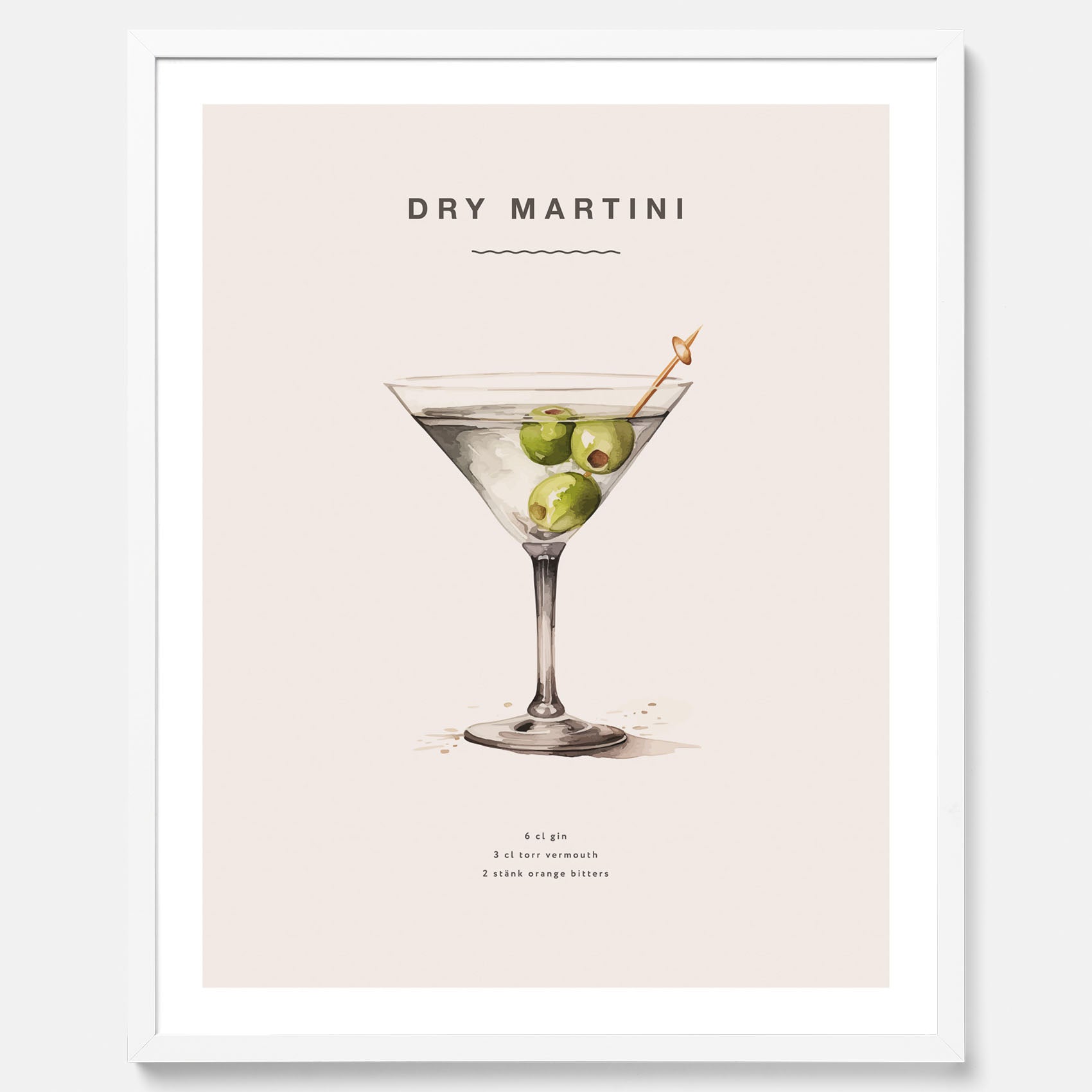 Tavla med en Dry Martini Poster – Affisch med drink, drinkposter med cocktail, Dry Martini recept poster