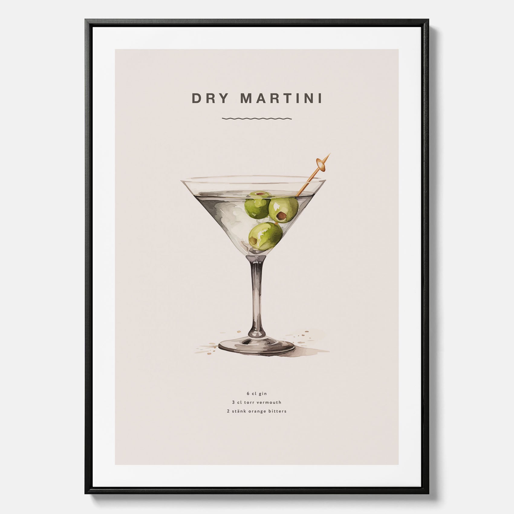 Canvastavla med en Dry Martini Poster – Affisch med drink, drinkposter med cocktail, Dry Martini recept poster