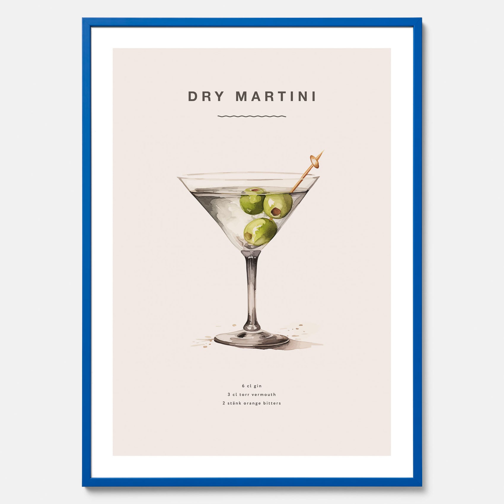 Tavla med en Dry Martini Poster – Affisch med drink, drinkposter med cocktail, Dry Martini recept poster