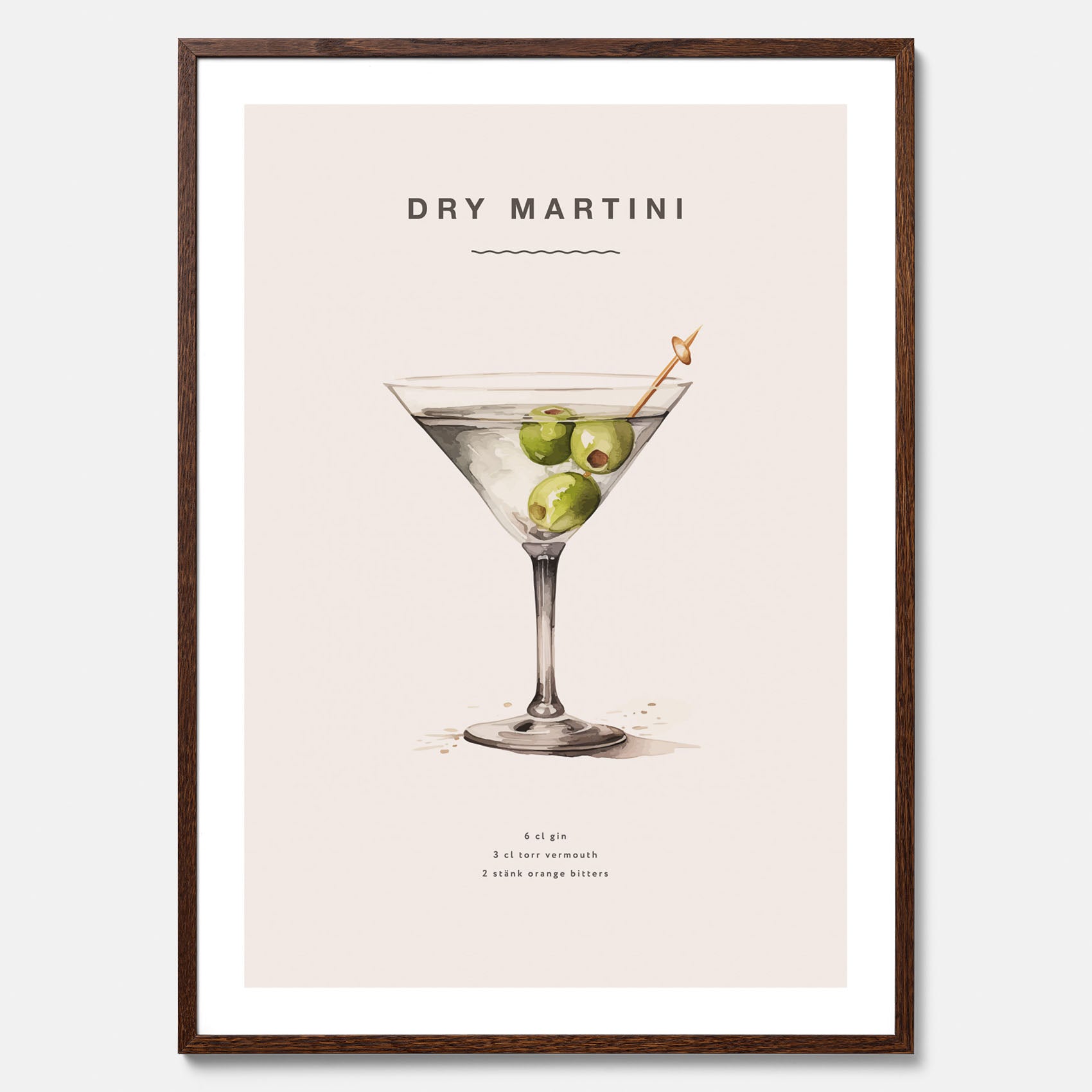 Tavla med en Dry Martini Poster – Affisch med drink, drinkposter med cocktail, Dry Martini recept poster