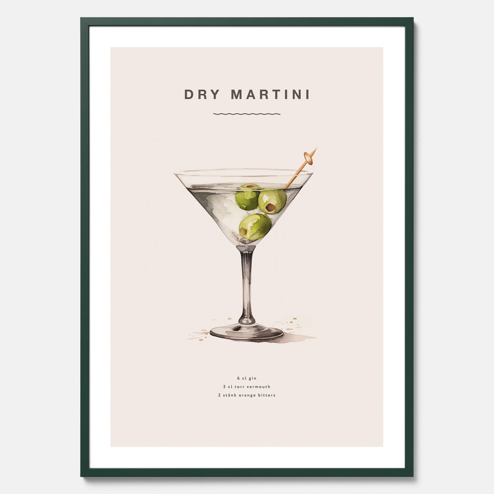 Tavla med en Dry Martini Poster – Affisch med drink, drinkposter med cocktail, Dry Martini recept poster
