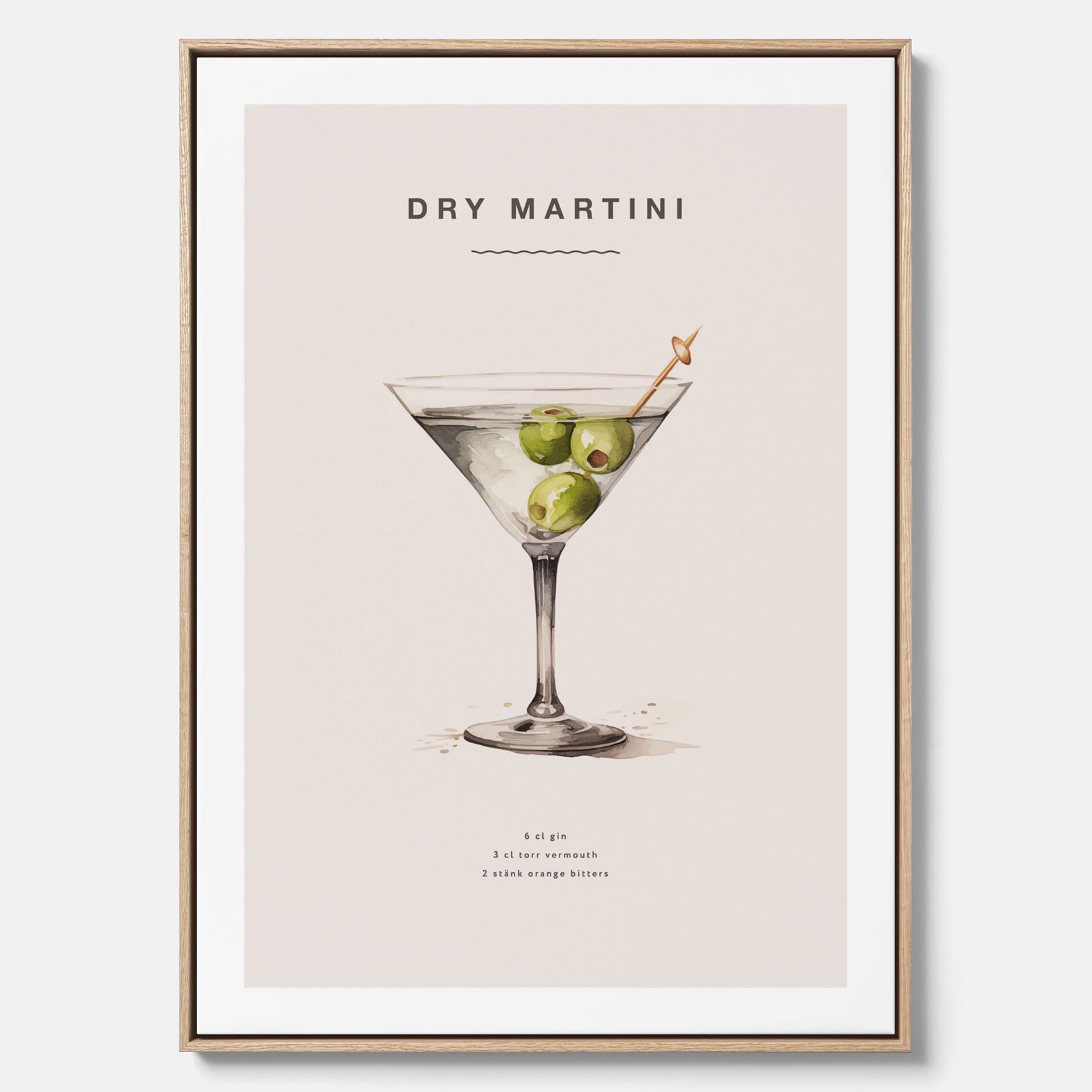 Canvastavla med en Dry Martini Poster – Affisch med drink, drinkposter med cocktail, Dry Martini recept poster