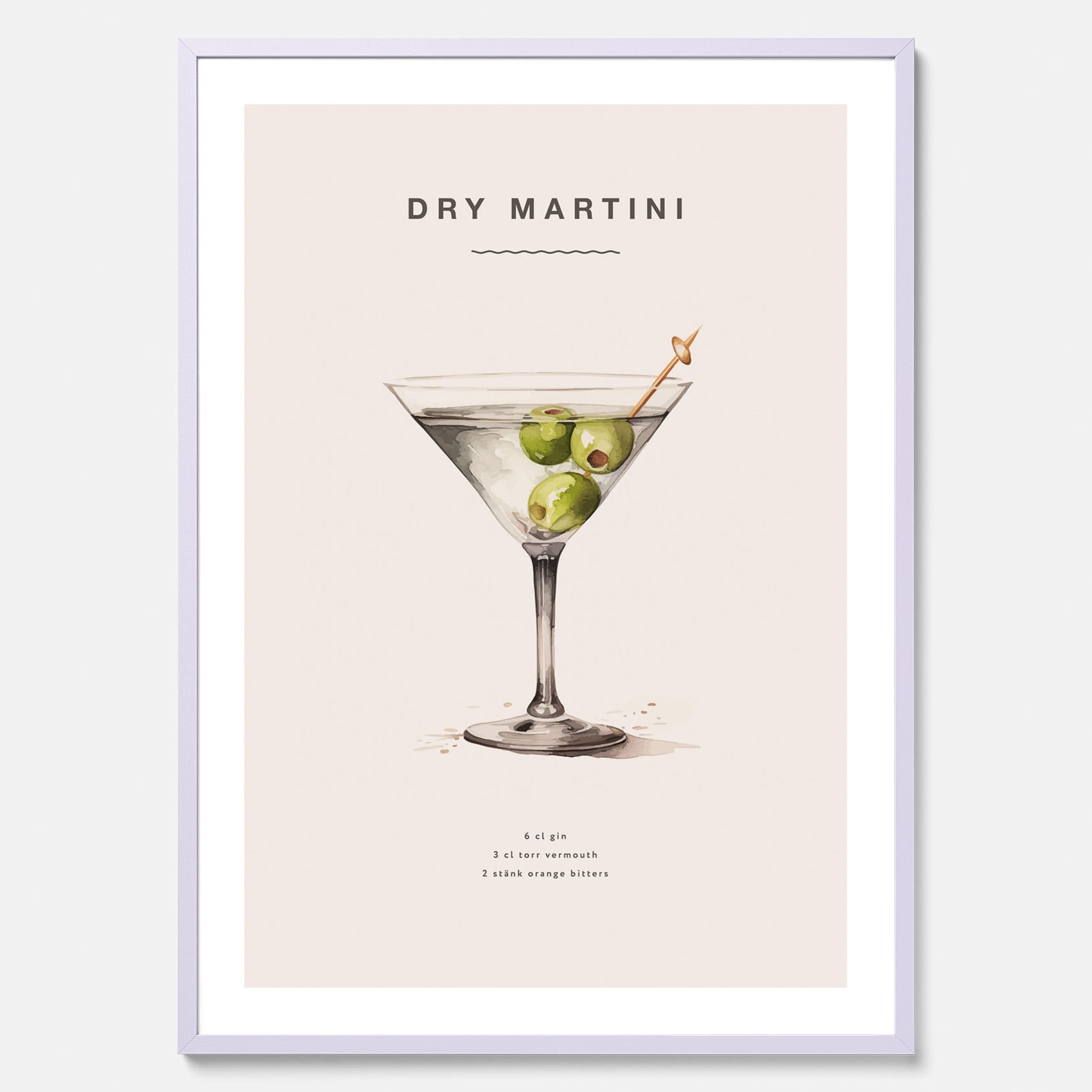 Tavla med en Dry Martini Poster – Affisch med drink, drinkposter med cocktail, Dry Martini recept poster