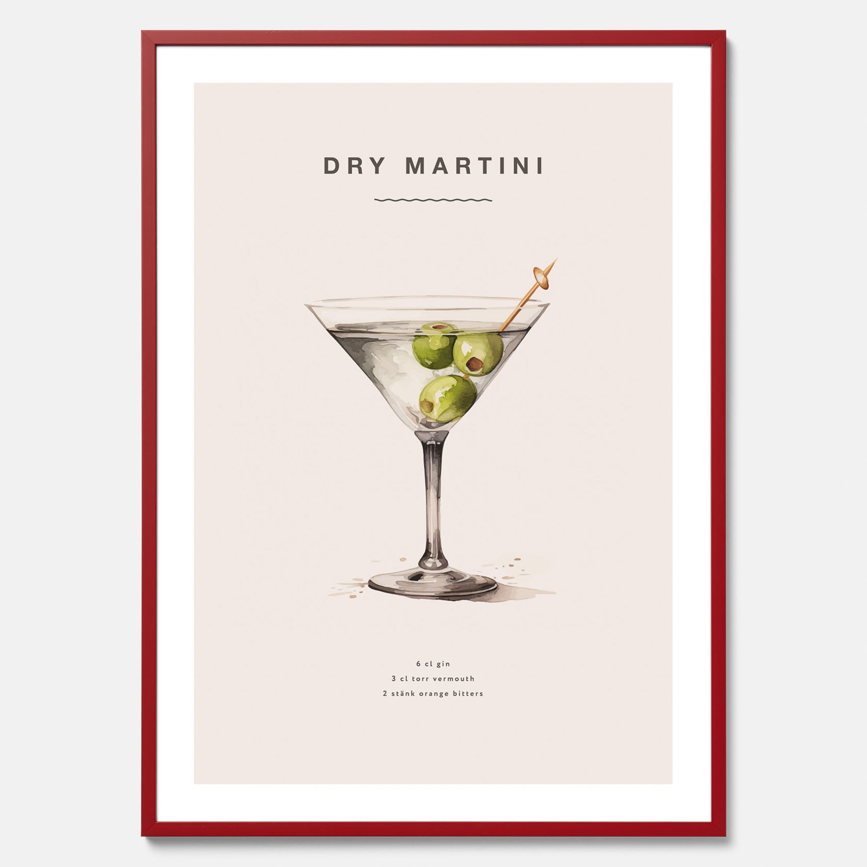Tavla med en Dry Martini Poster – Affisch med drink, drinkposter med cocktail, Dry Martini recept poster