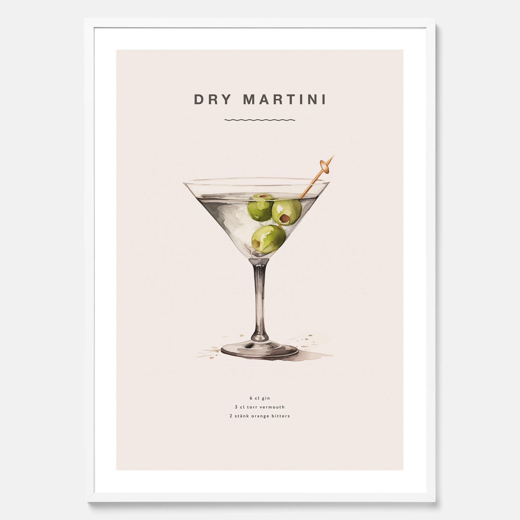 Tavla med en Dry Martini Poster – Affisch med drink, drinkposter med cocktail, Dry Martini recept poster