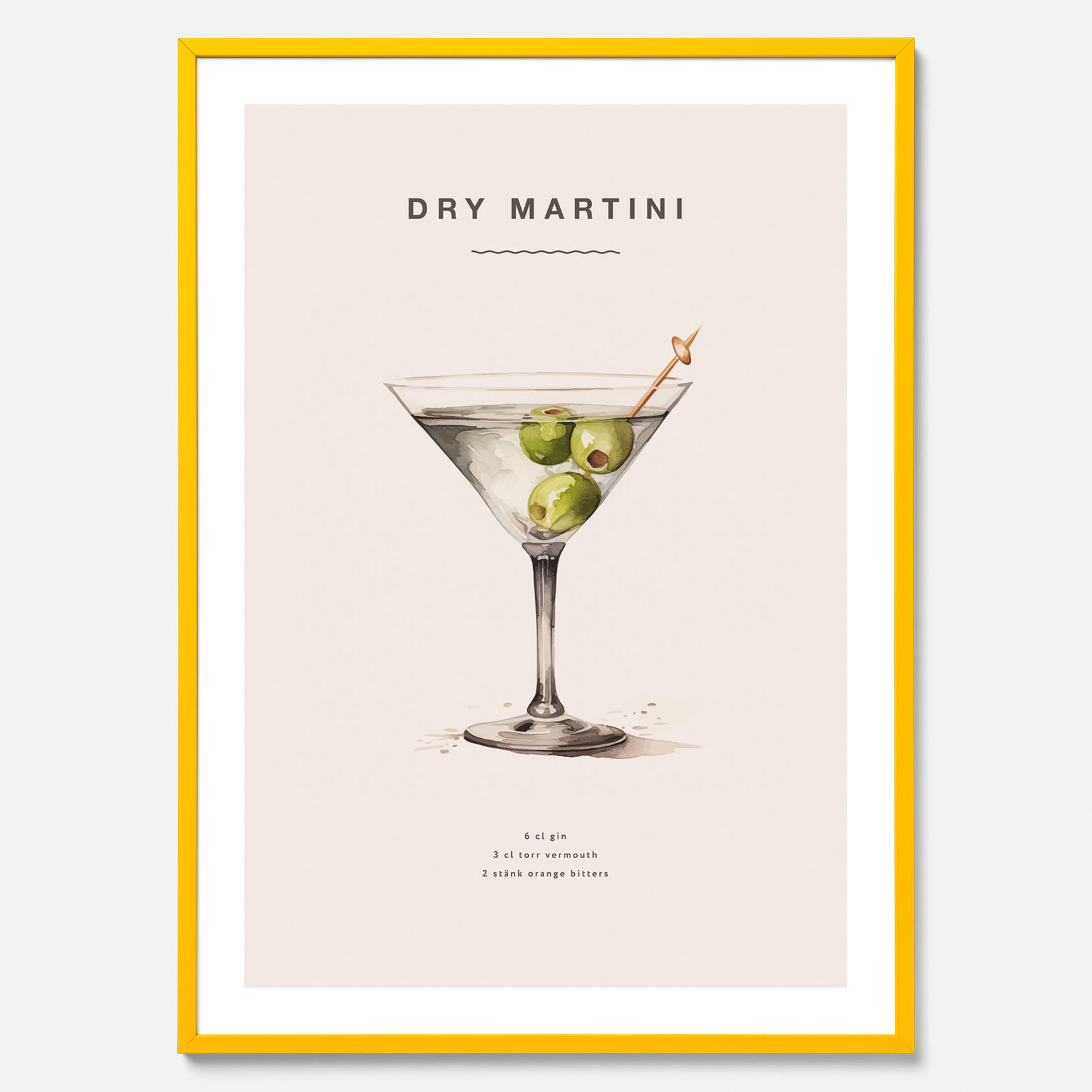 Tavla med en Dry Martini Poster – Affisch med drink, drinkposter med cocktail, Dry Martini recept poster