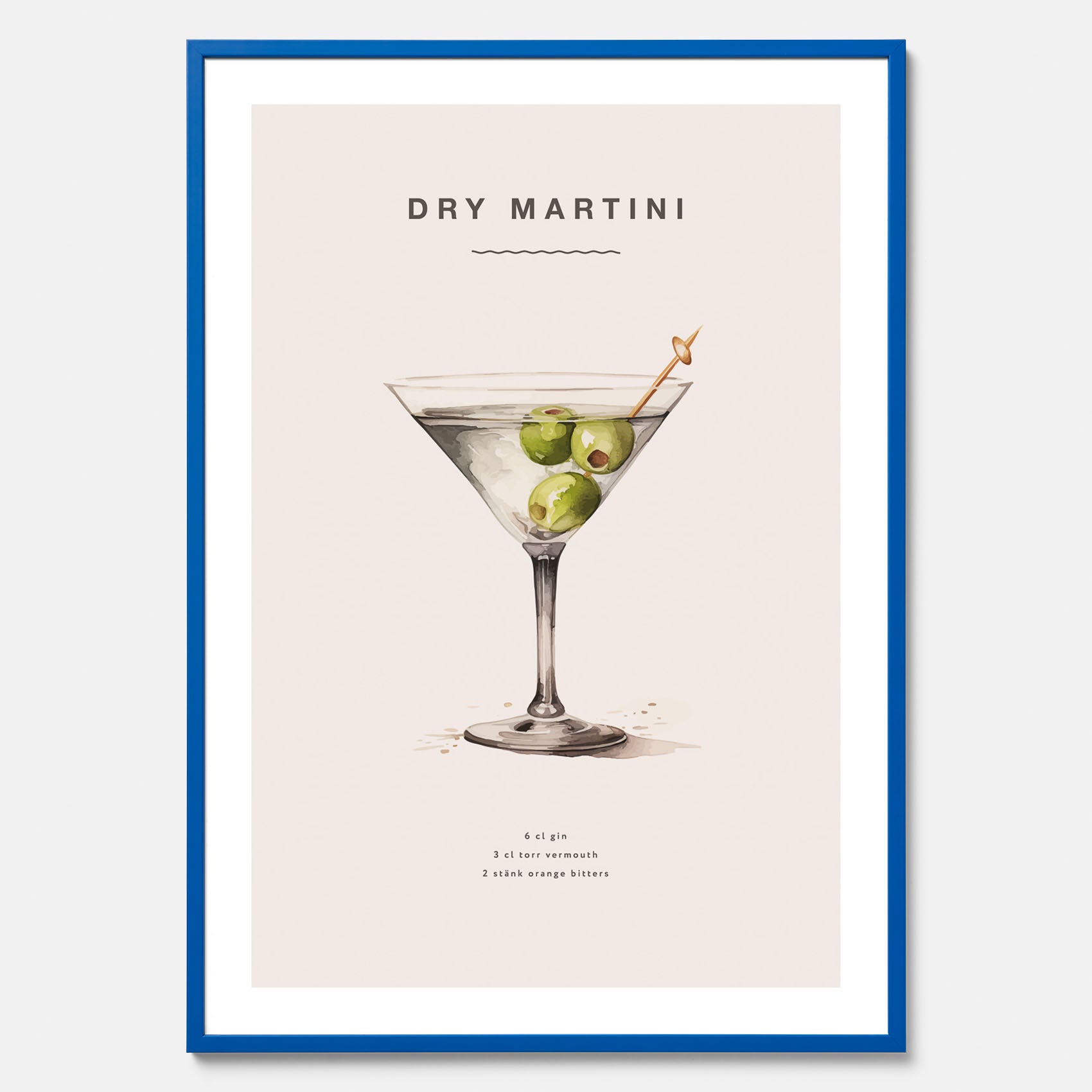 Tavla med en Dry Martini Poster – Affisch med drink, drinkposter med cocktail, Dry Martini recept poster