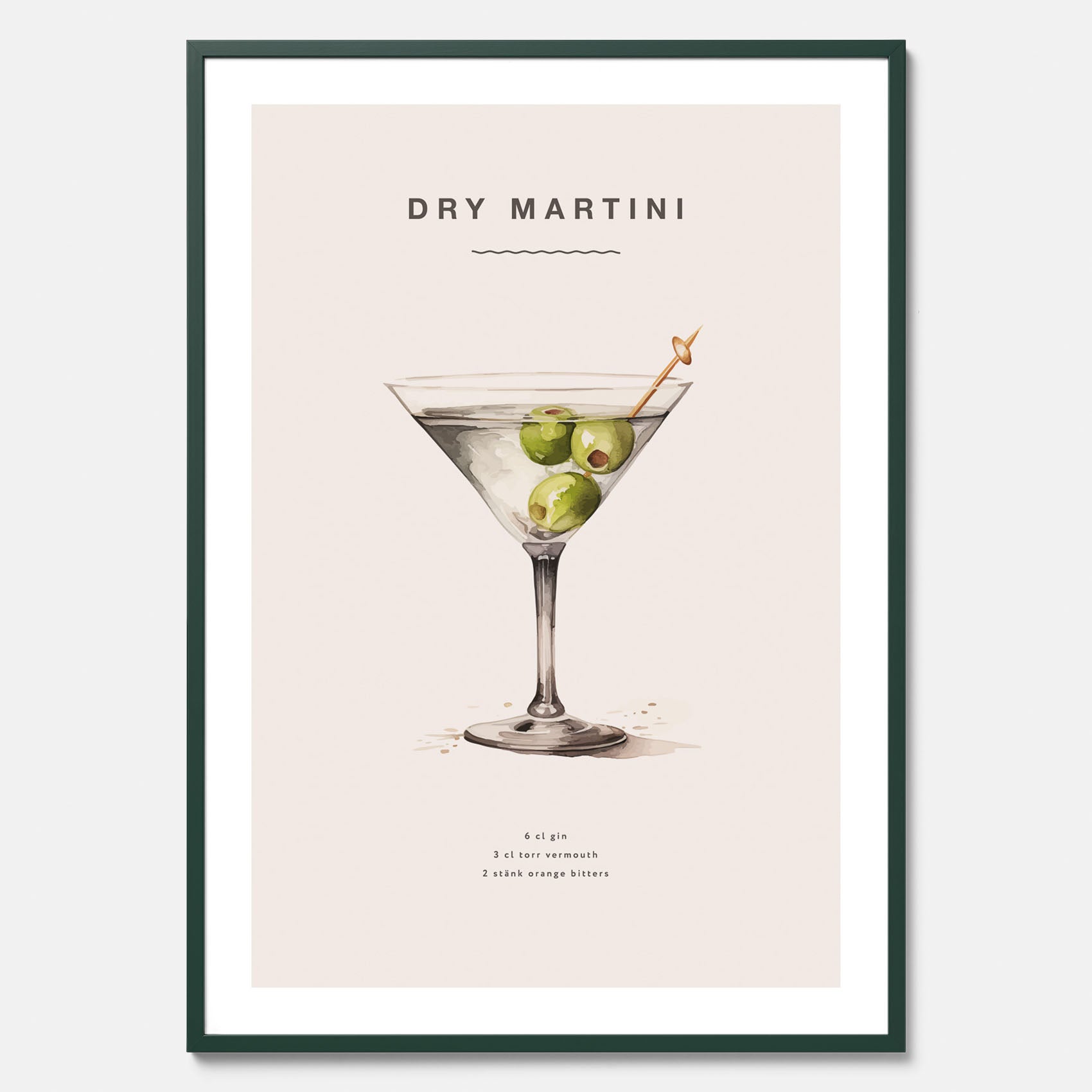 Tavla med en Dry Martini Poster – Affisch med drink, drinkposter med cocktail, Dry Martini recept poster