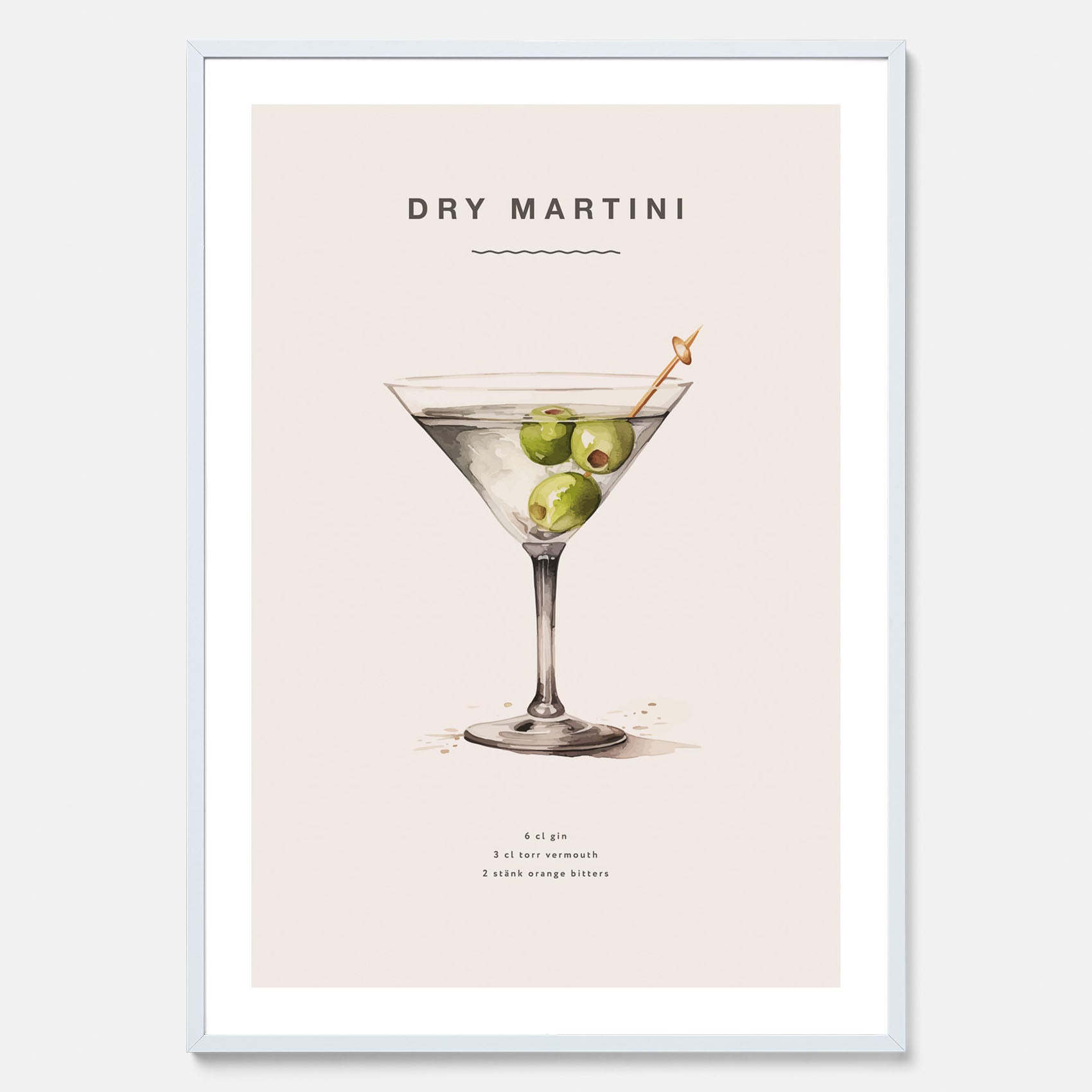 Tavla med en Dry Martini Poster – Affisch med drink, drinkposter med cocktail, Dry Martini recept poster
