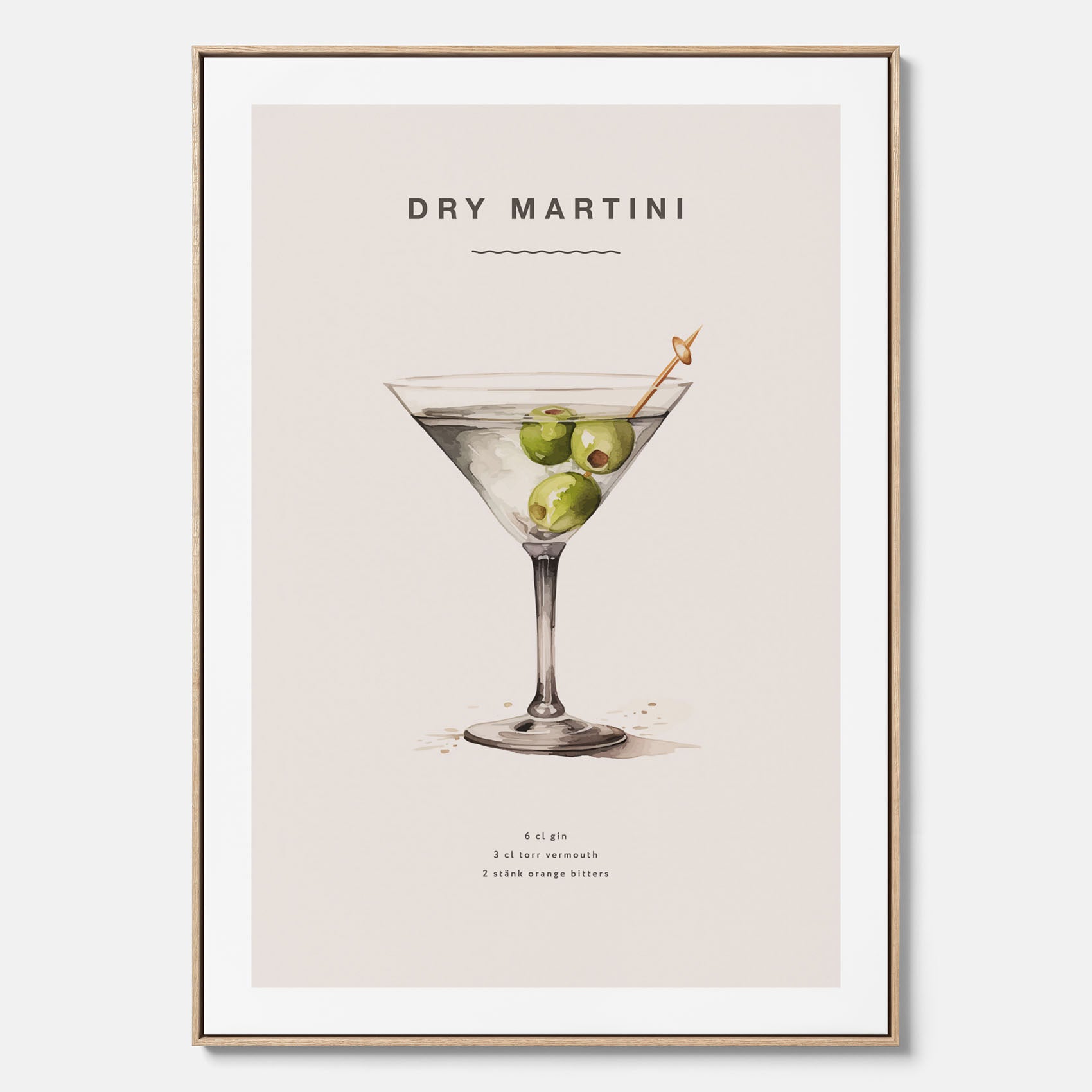 Canvastavla med en Dry Martini Poster – Affisch med drink, drinkposter med cocktail, Dry Martini recept poster