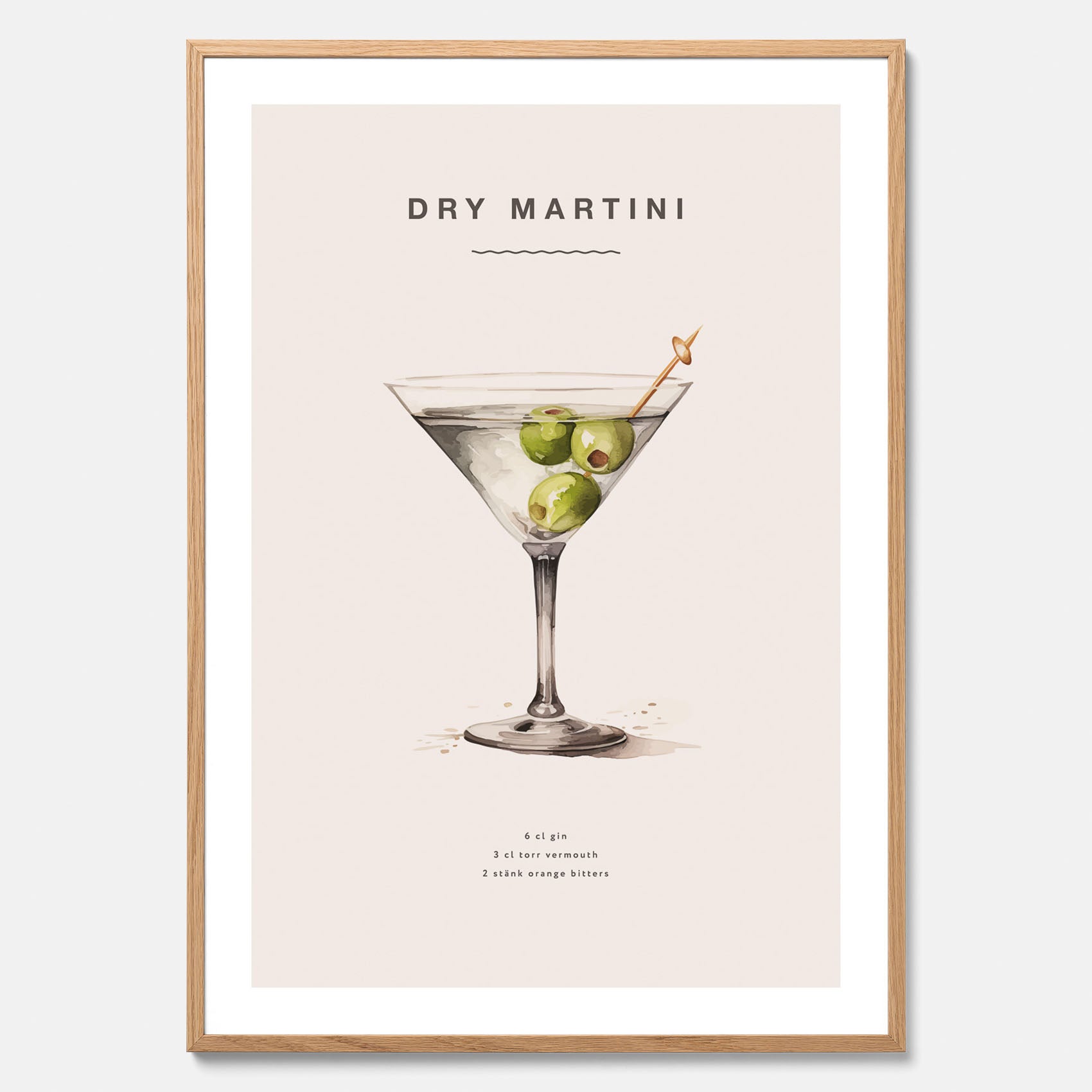 Tavla med en Dry Martini Poster – Affisch med drink, drinkposter med cocktail, Dry Martini recept poster