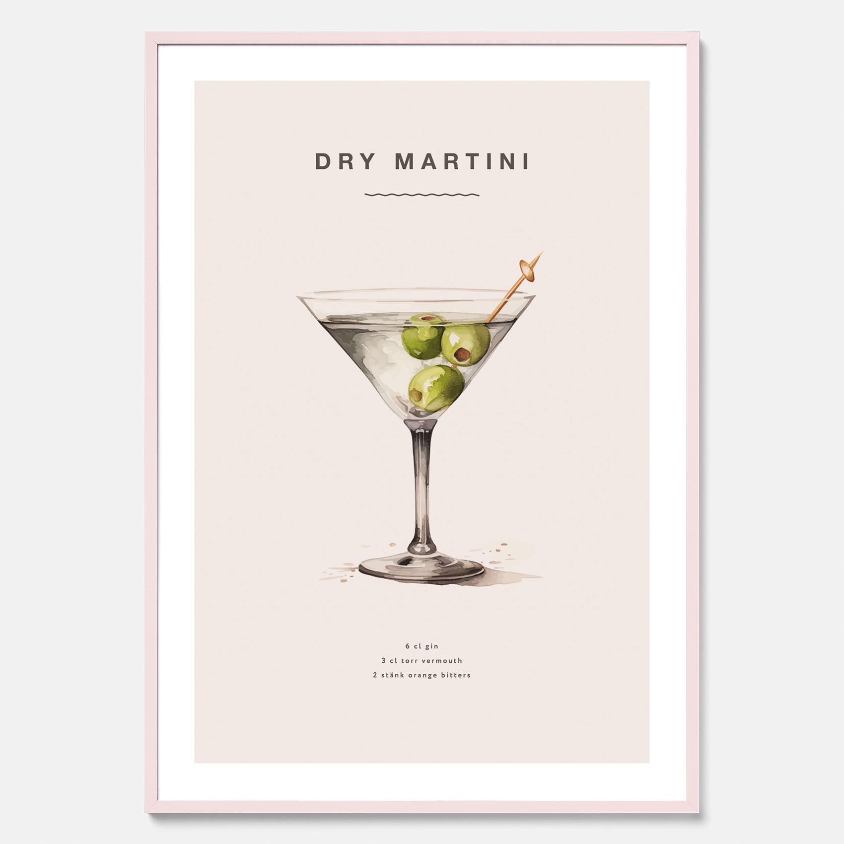 Tavla med en Dry Martini Poster – Affisch med drink, drinkposter med cocktail, Dry Martini recept poster