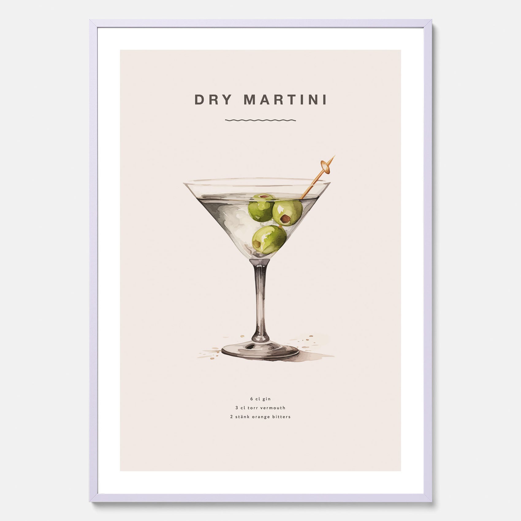 Tavla med en Dry Martini Poster – Affisch med drink, drinkposter med cocktail, Dry Martini recept poster