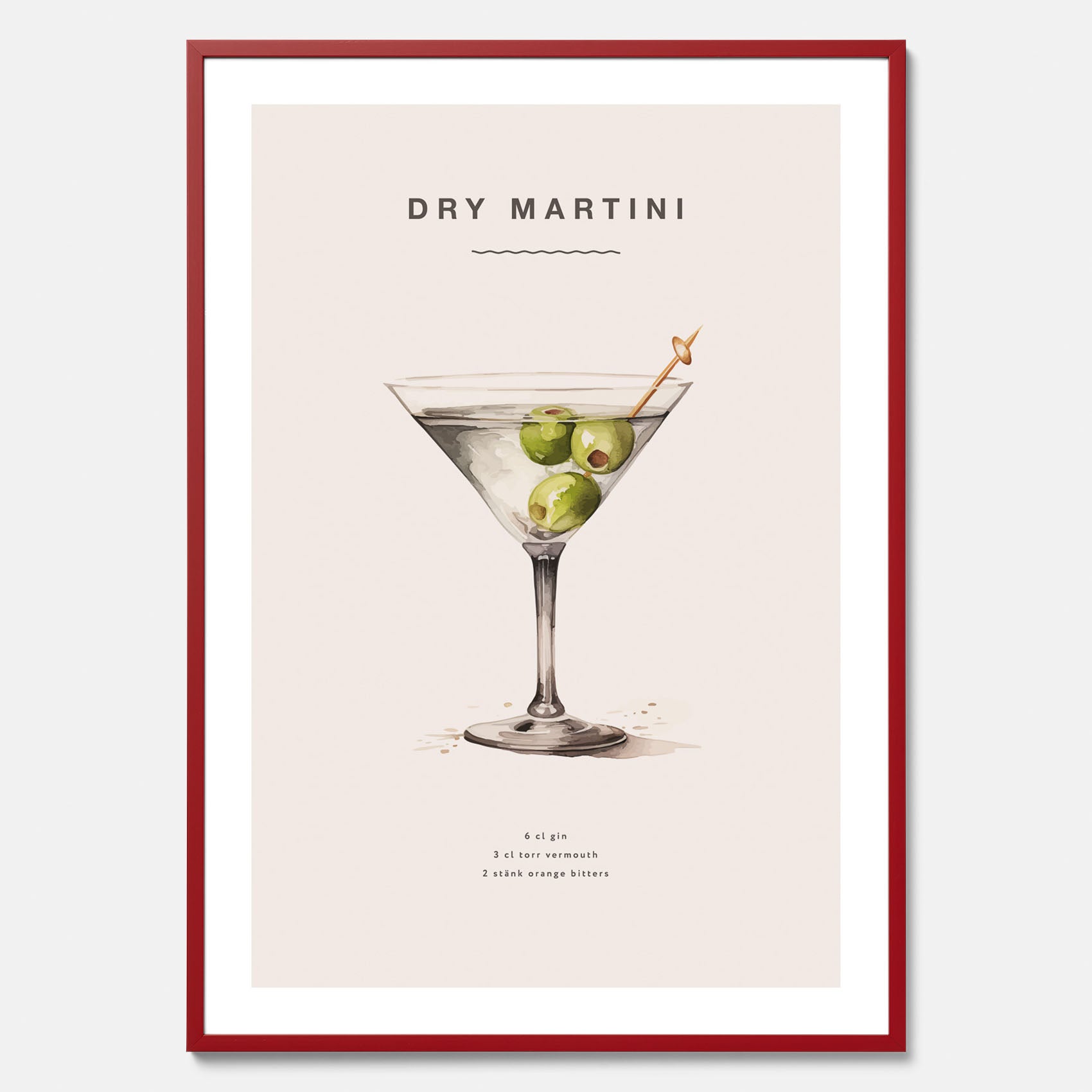 Tavla med en Dry Martini Poster – Affisch med drink, drinkposter med cocktail, Dry Martini recept poster