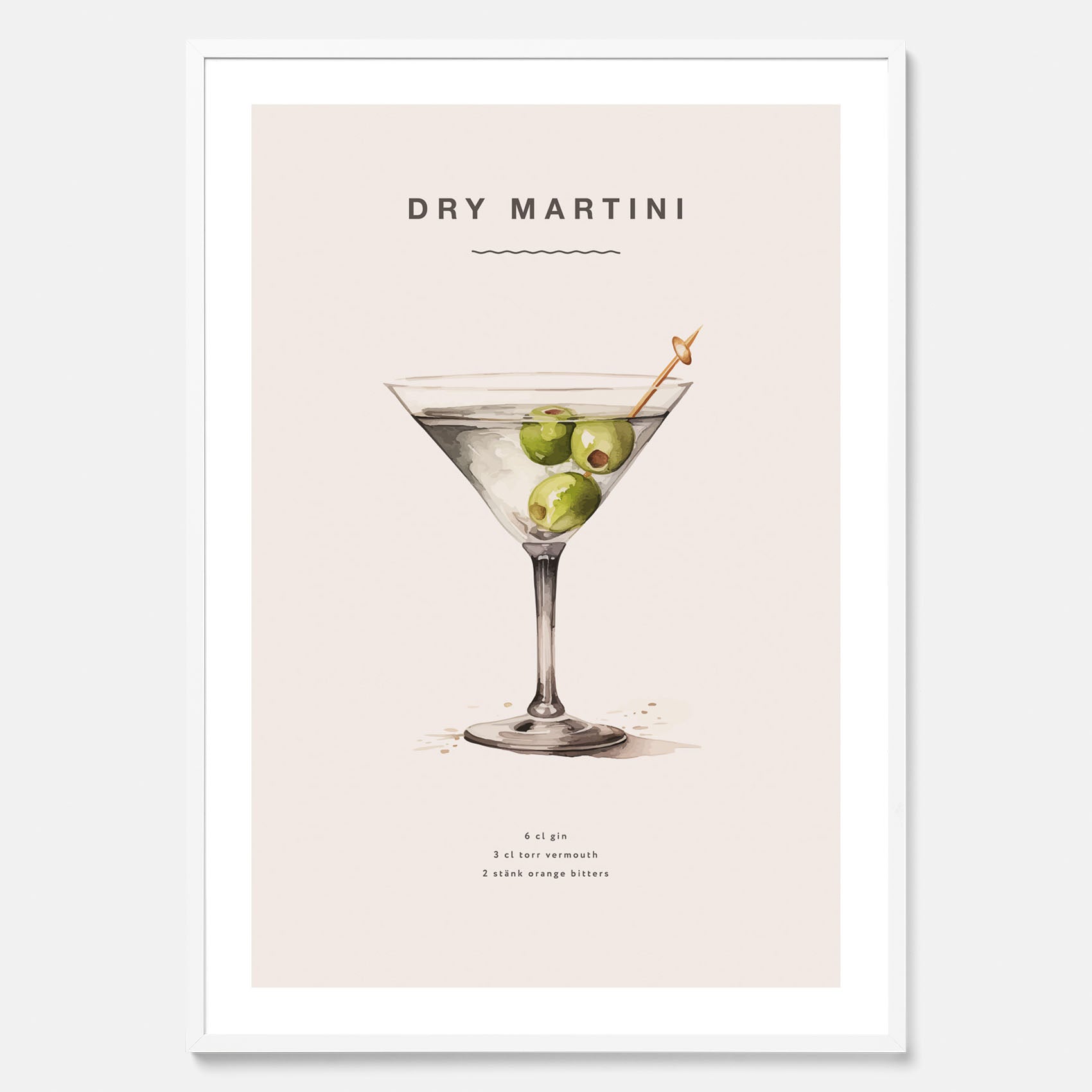 Tavla med en Dry Martini Poster – Affisch med drink, drinkposter med cocktail, Dry Martini recept poster