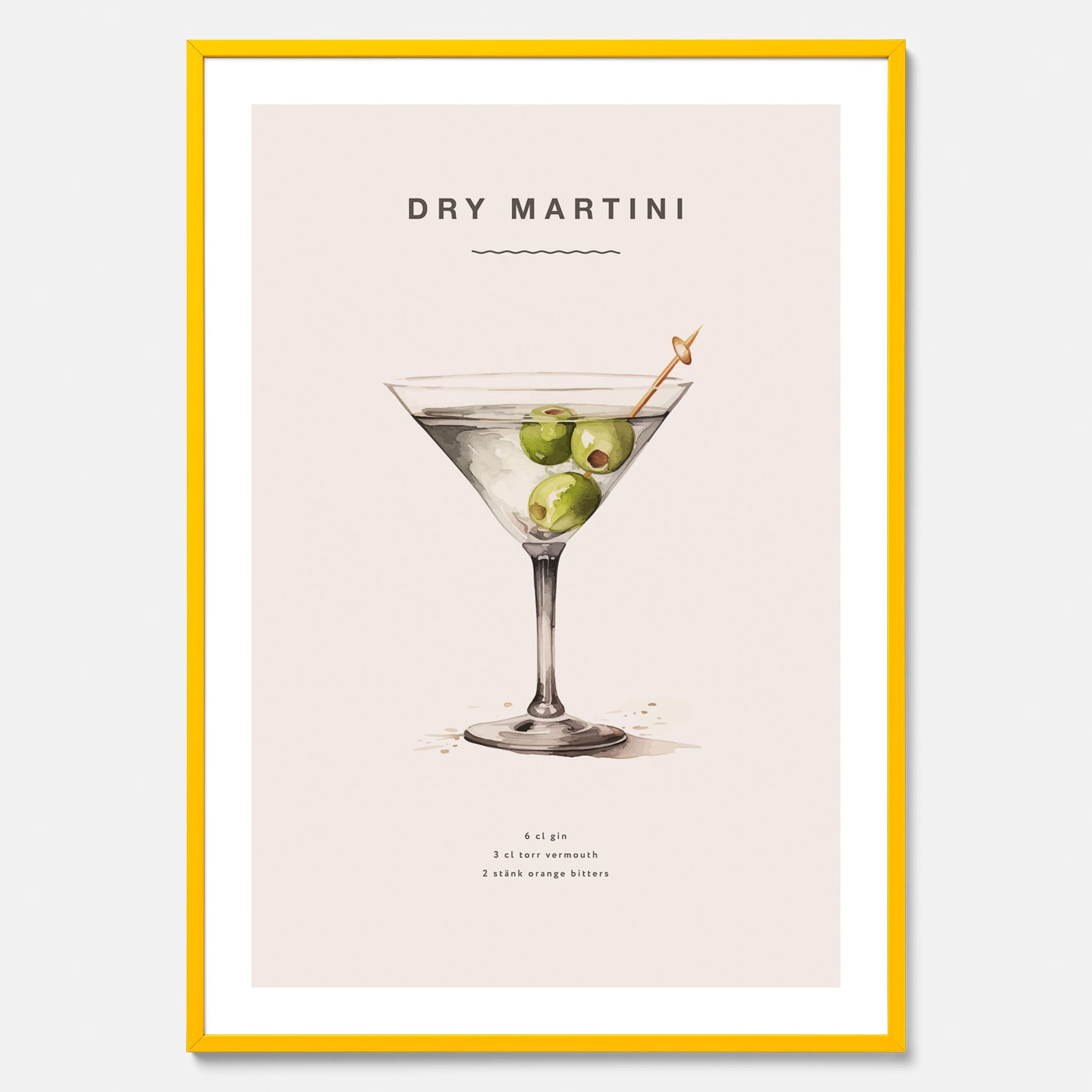 Tavla med en Dry Martini Poster – Affisch med drink, drinkposter med cocktail, Dry Martini recept poster