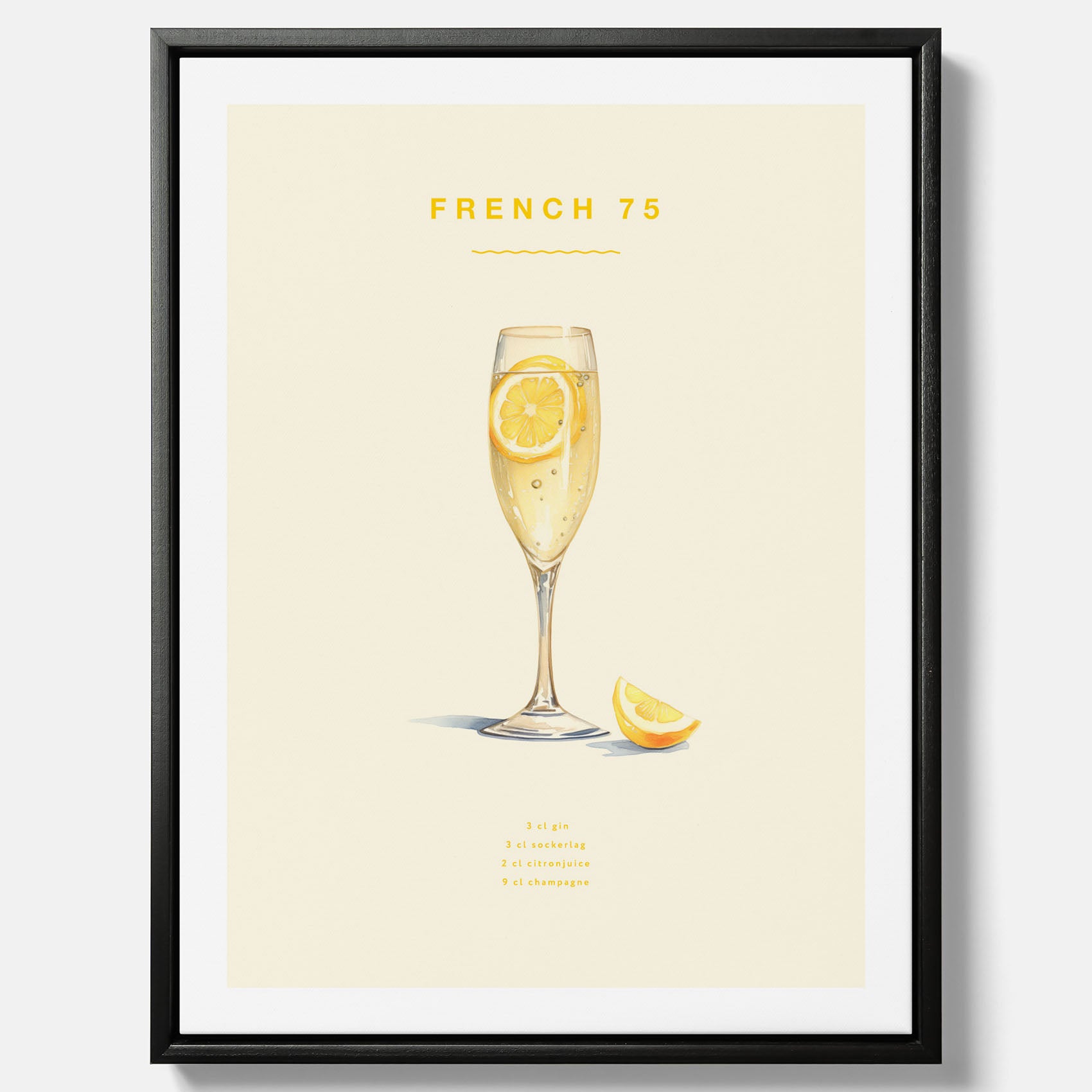 Tavla med French 75 drinkposter, cocktail canvas