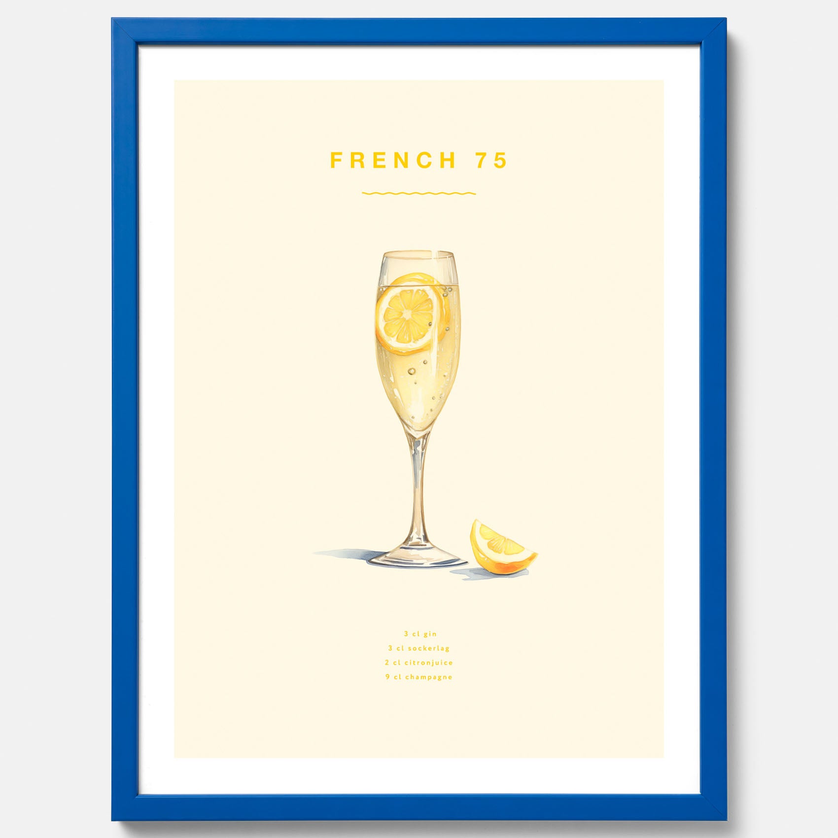 Tavla med French 75 drinkposter, cocktail poster