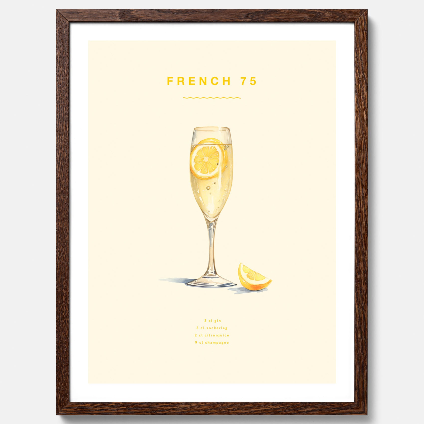 Tavla med French 75 drinkposter, cocktail poster