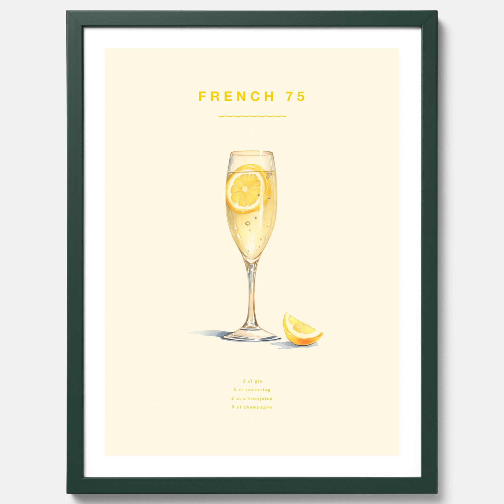 Tavla med French 75 drinkposter, cocktail poster