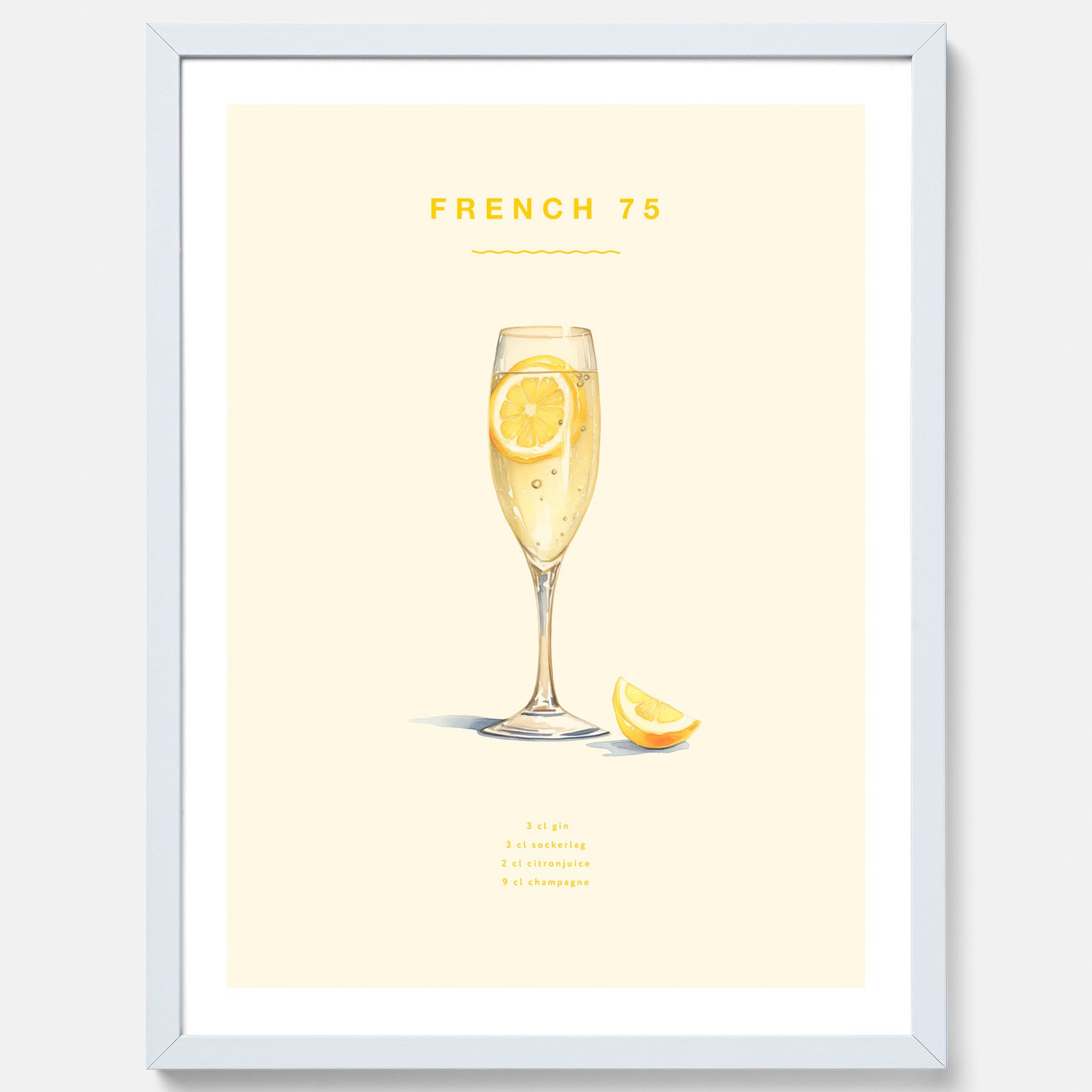 Tavla med French 75 drinkposter, cocktail poster