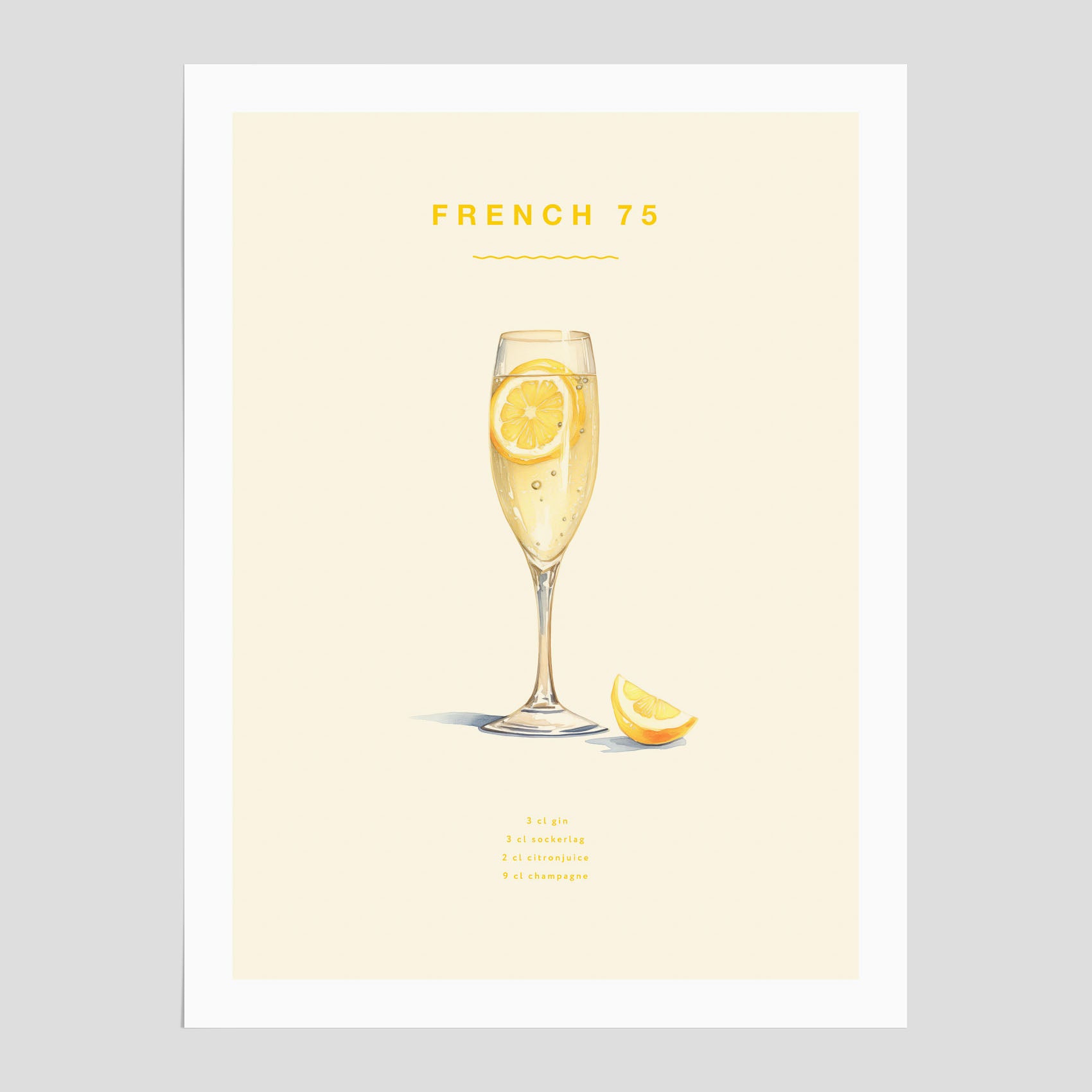 French 75 drinkposter, cocktail poster