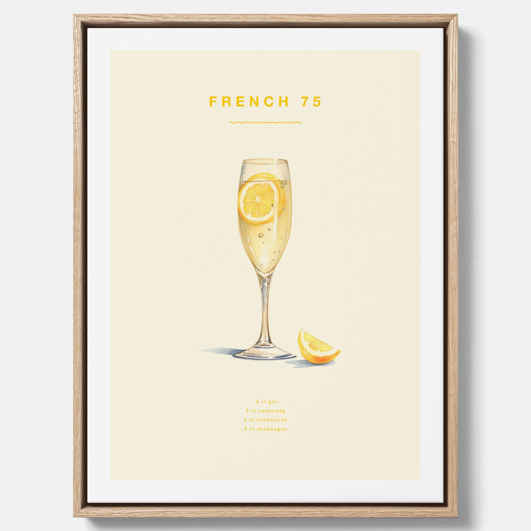 Tavla med French 75 drinkposter, cocktail canvas