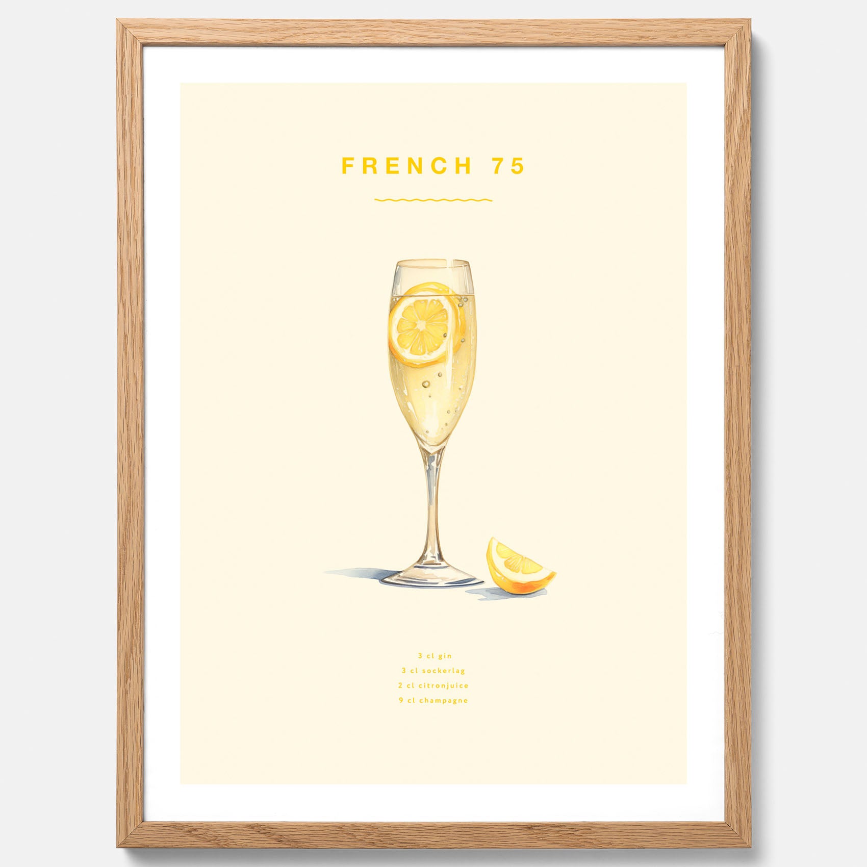 Tavla med French 75 drinkposter, cocktail poster