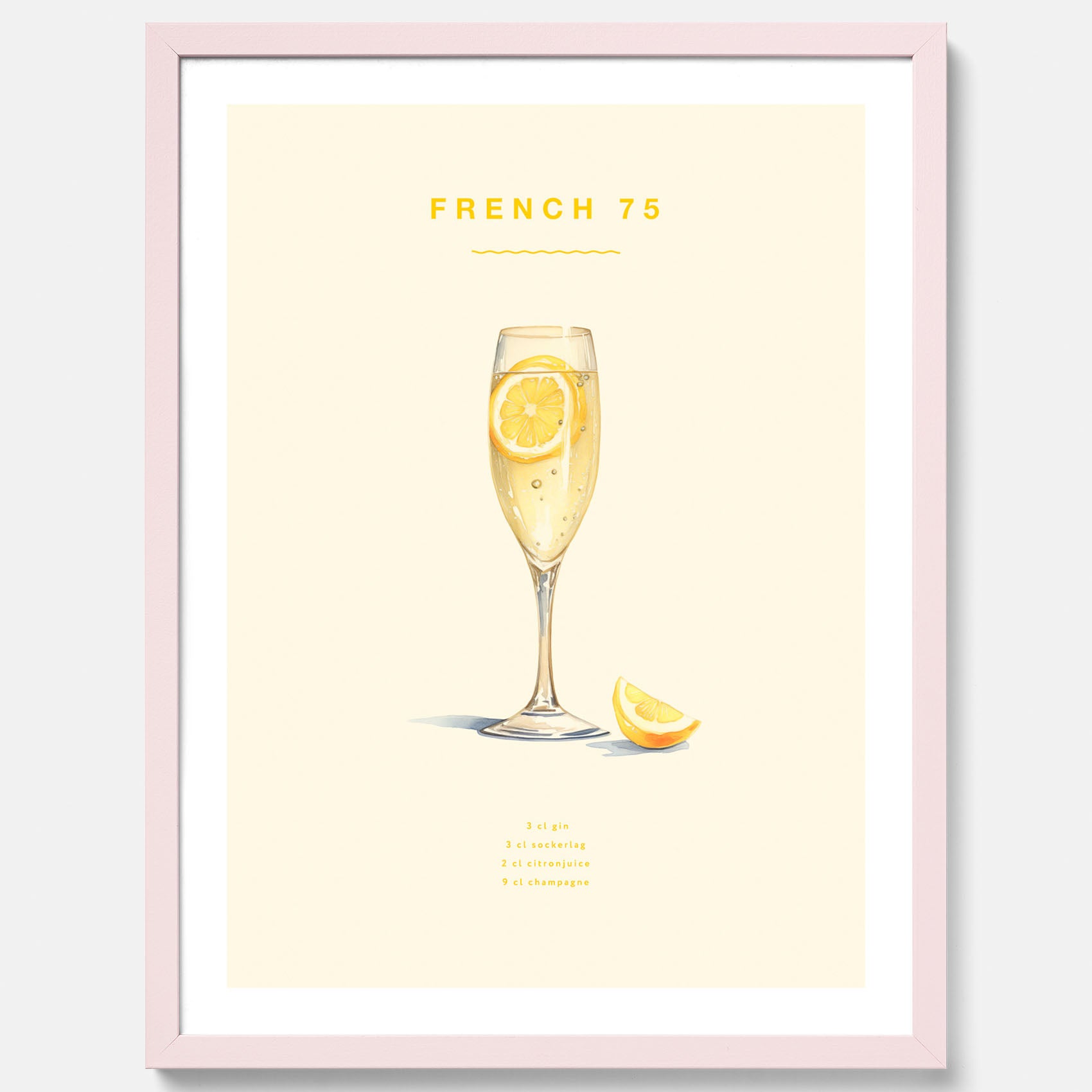 Tavla med French 75 drinkposter, cocktail poster