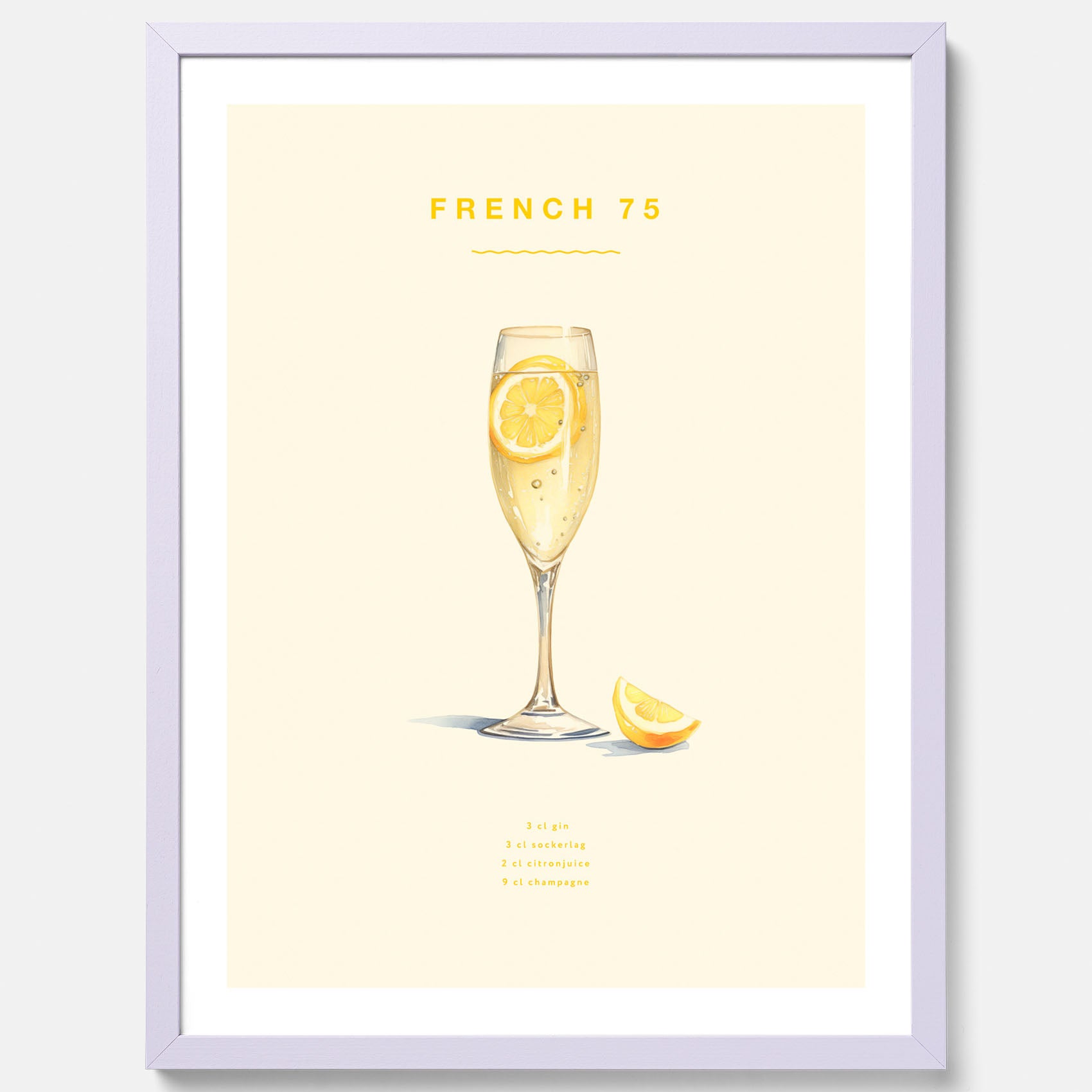 Tavla med French 75 drinkposter, cocktail poster
